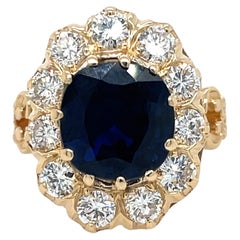 Cushion Sapphire '3.96ct' and Diamond Yellow Gold Ring