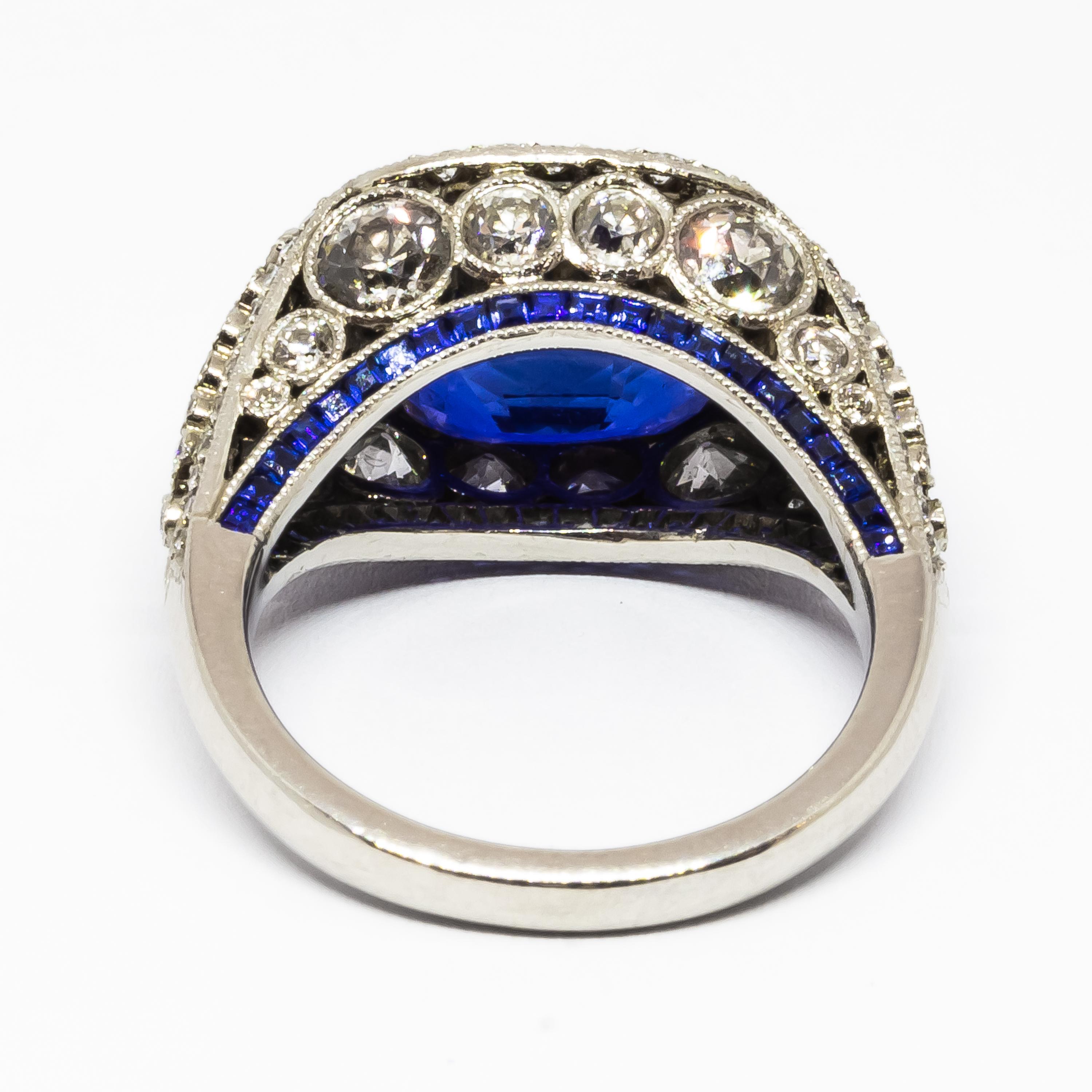 Women's Cushion Sapphire 8.64 Carat and Diamond Platinum Ring For Sale