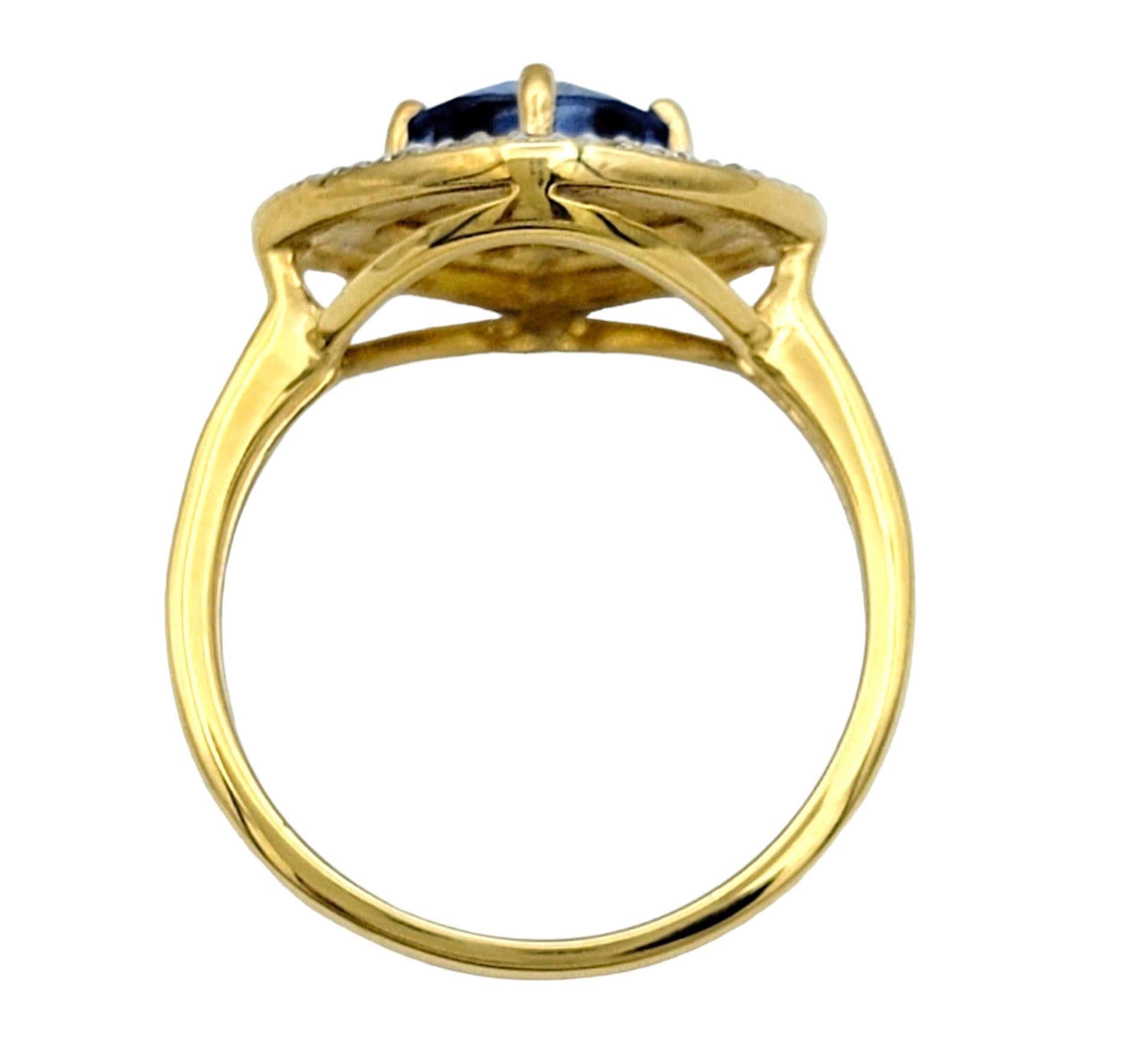 Cushion Sapphire and Double Diamond Halo Cocktail Ring in 18 Karat Yellow Gold In Good Condition For Sale In Scottsdale, AZ