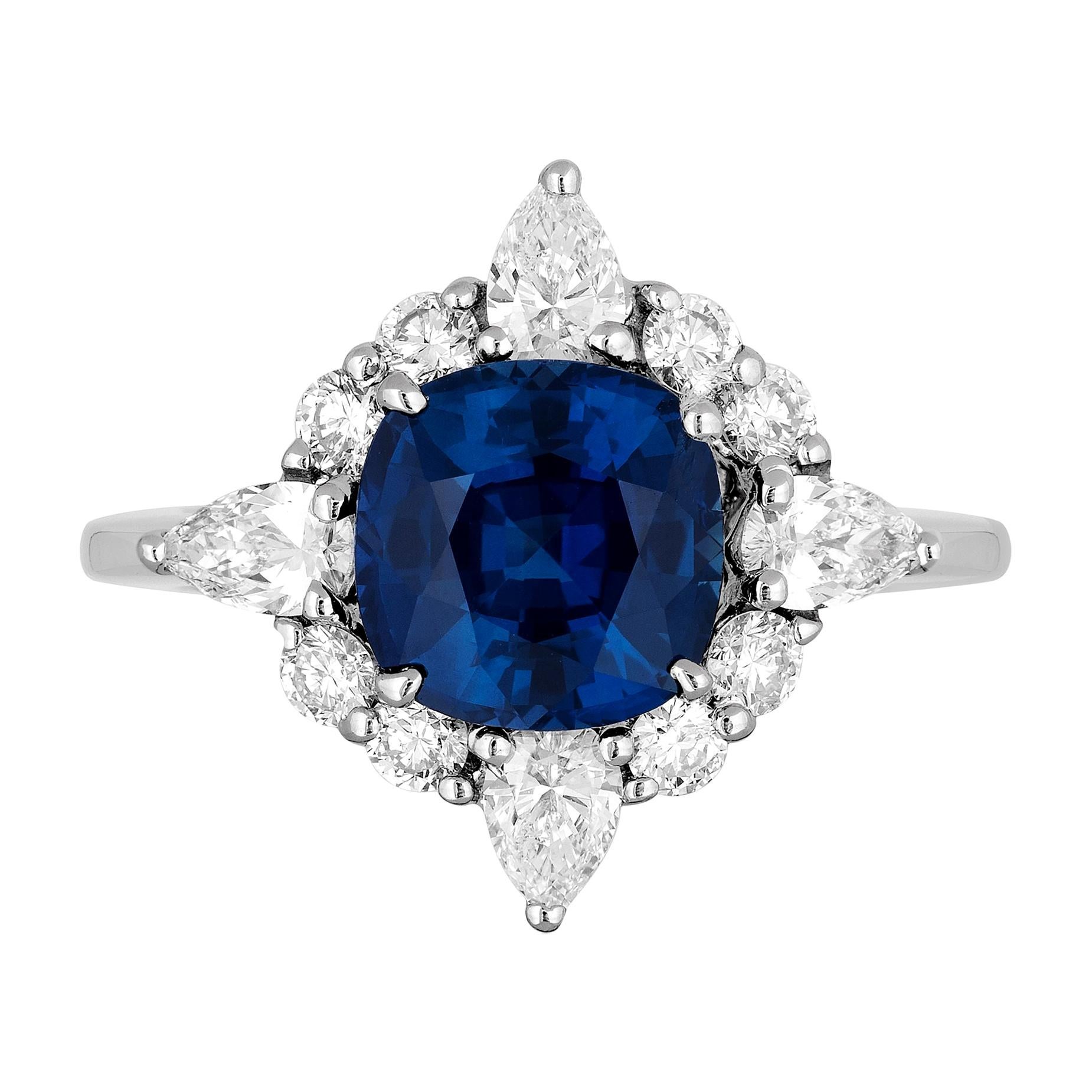 Cushion Sapphire Diamond Cocktail Ring For Sale