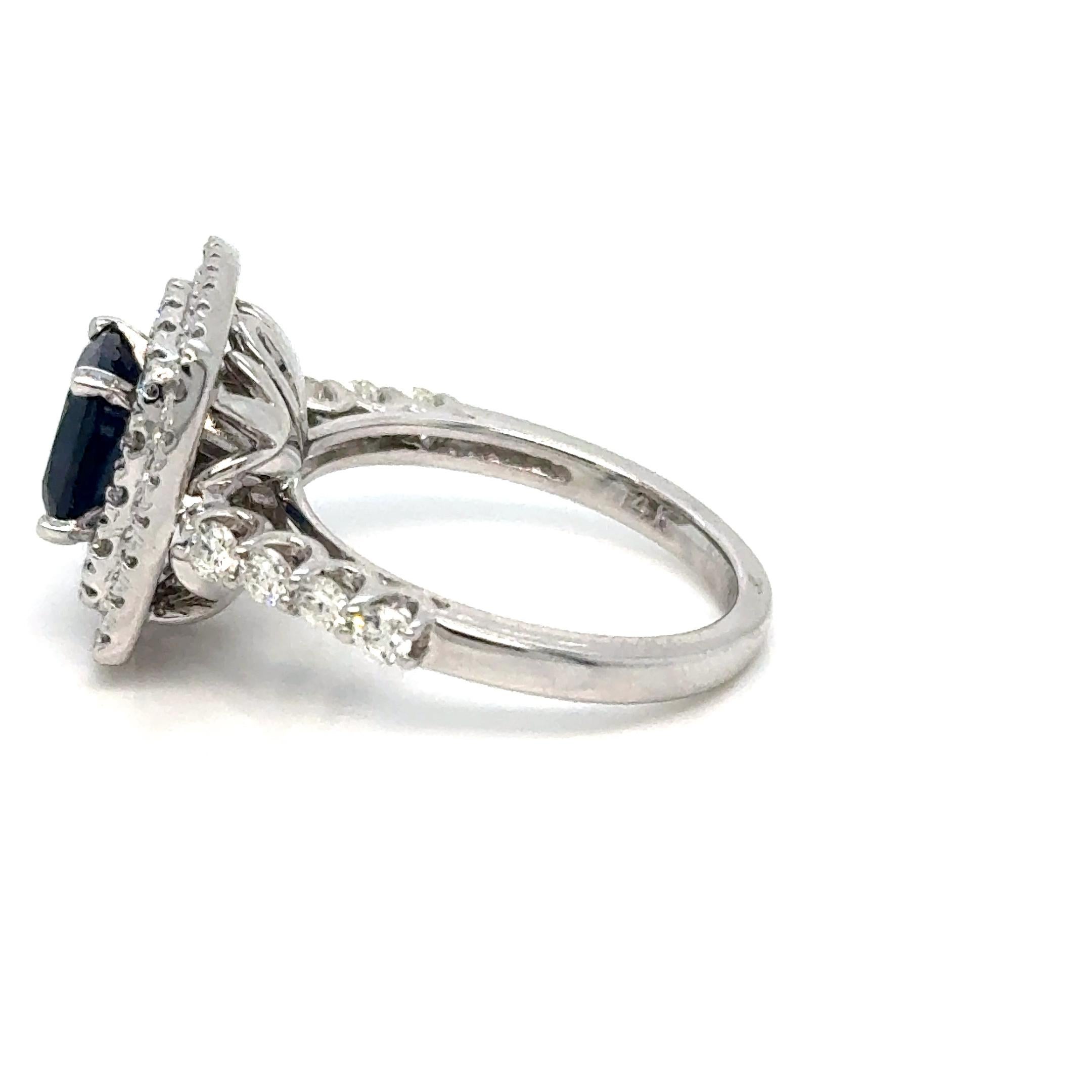 Modern Cushion sapphire with Diamond 14KW GOLD RING For Sale