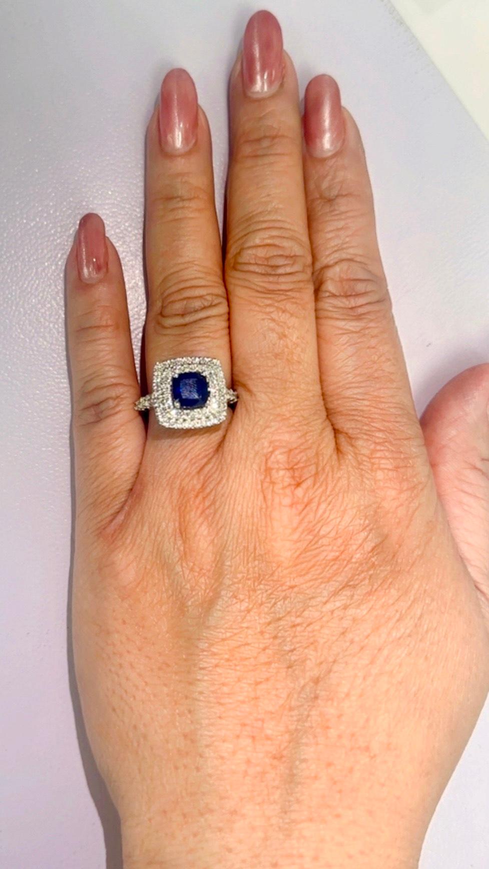 Cushion sapphire with Diamond 14KW GOLD RING For Sale 1