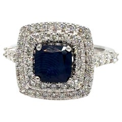 Cushion sapphire with Diamond 14KW GOLD RING