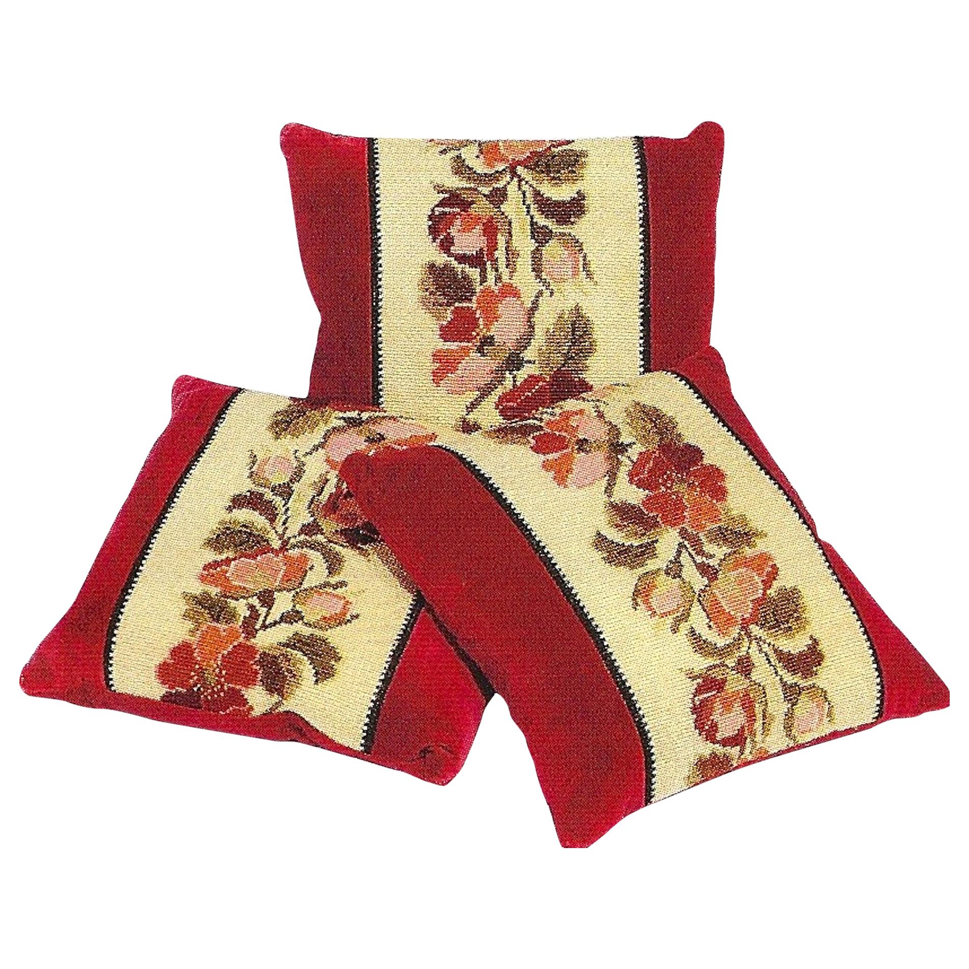 Pillow, Cushion, Set, 19 Century, French, Needlework, Crimson, Velvet For Sale
