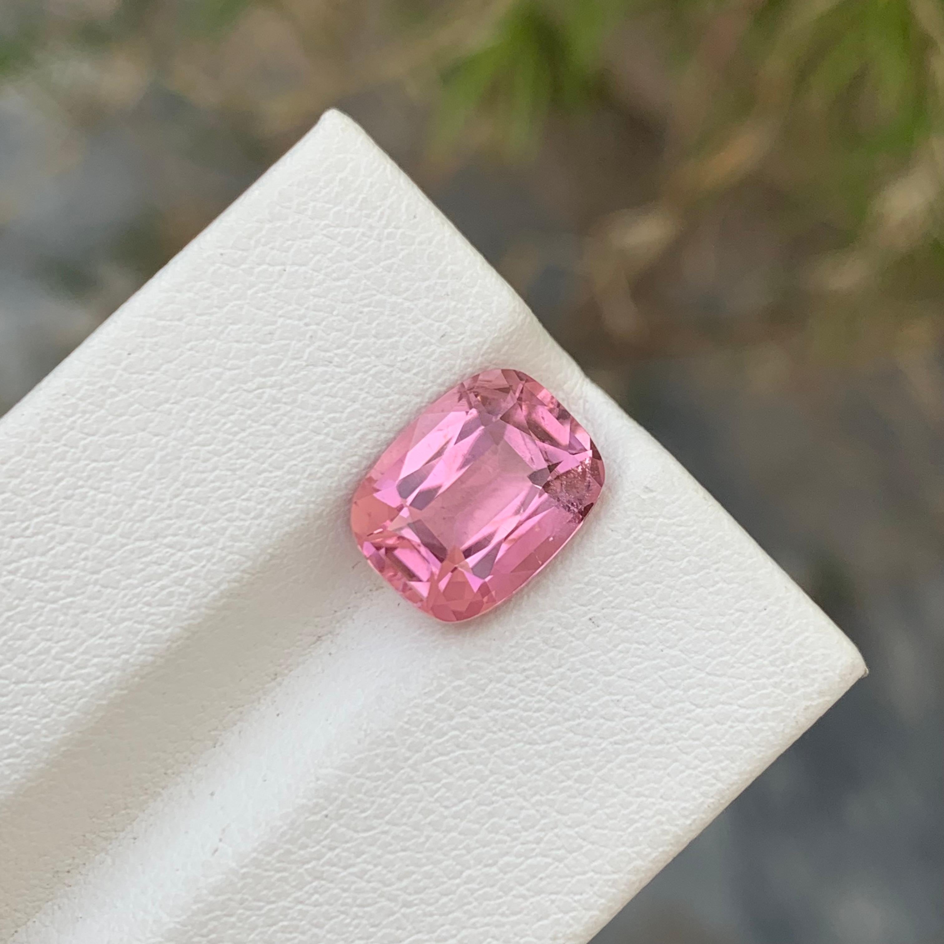 Arts and Crafts Cushion Shape 3.90 Carats Natural Loose Soft Pink Tourmaline Gem For Ring  For Sale