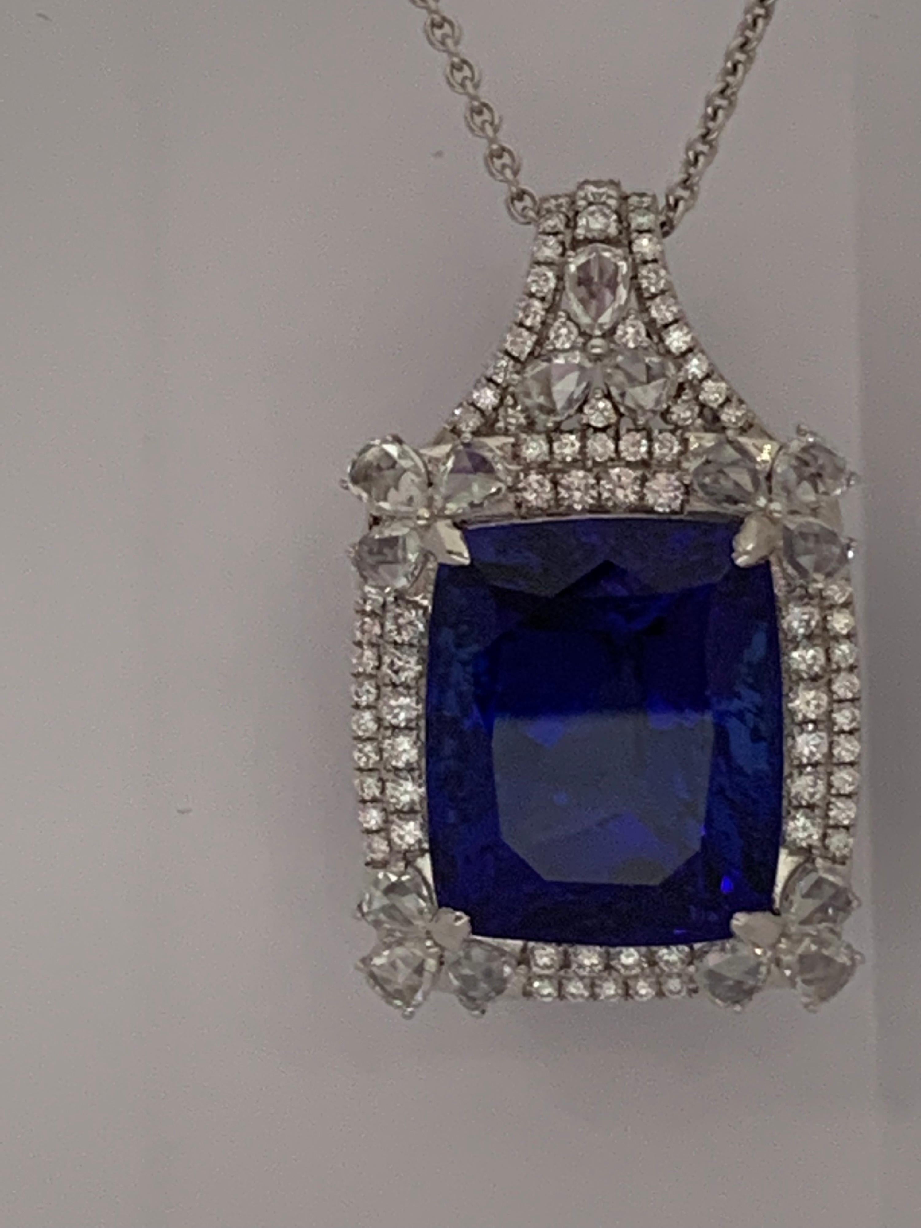 Cushion Shape 51.72 Carat Tanzanite and Diamonds Pendant 5