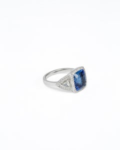 Cushion Shape 6.50 Carats Deep Blue Ceylon Sapphire and Diamond Ring