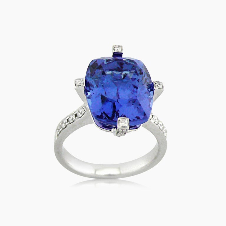 Bague Luxe Imitation Diamant Tanzanite Bleue 7 Carats - Plaqué Or Blanc 18K - Taille Disponible