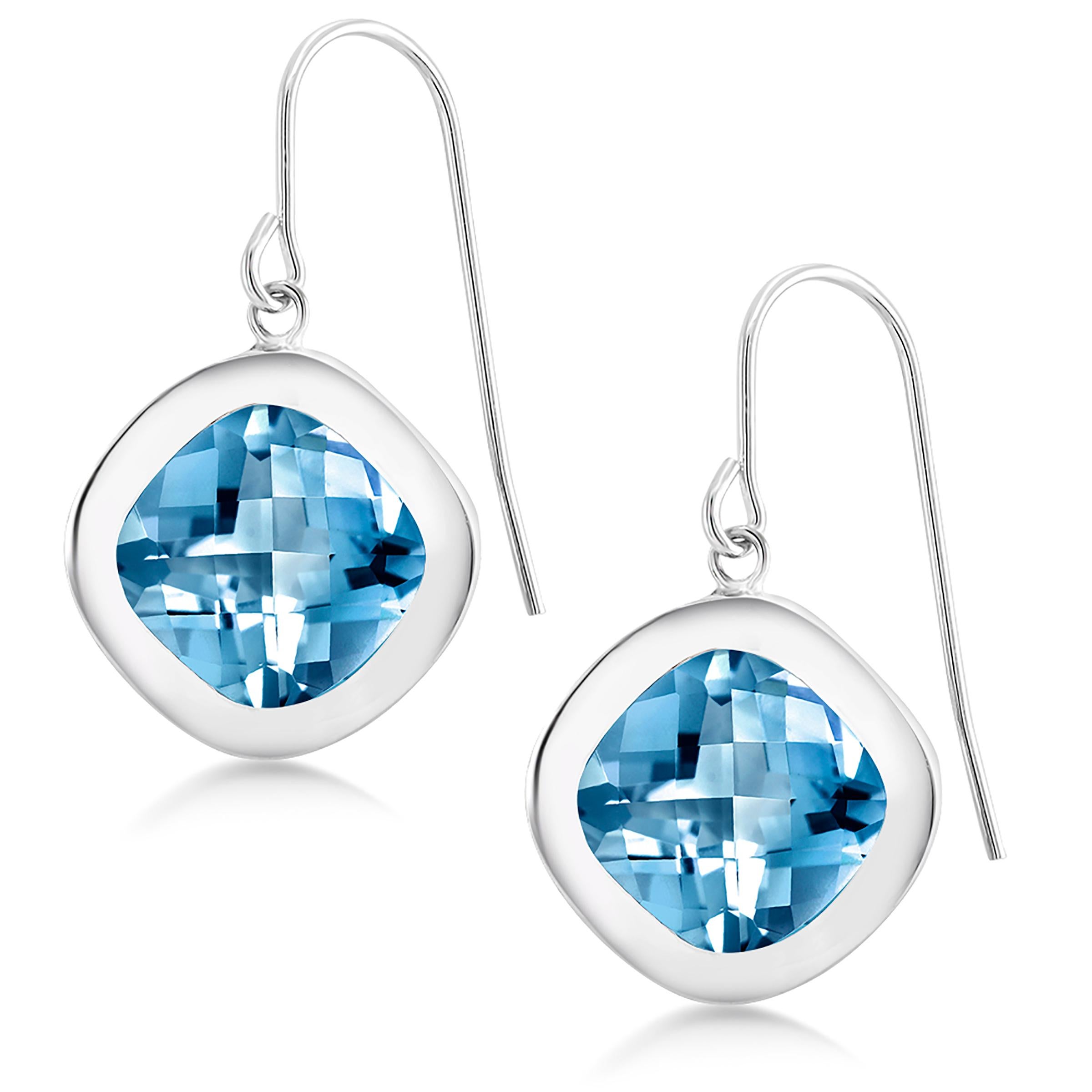 Sterling Silver Hoop Drop earrings
Pair cushion shape blue topaz weighing 10 carat
Measuring 0.60