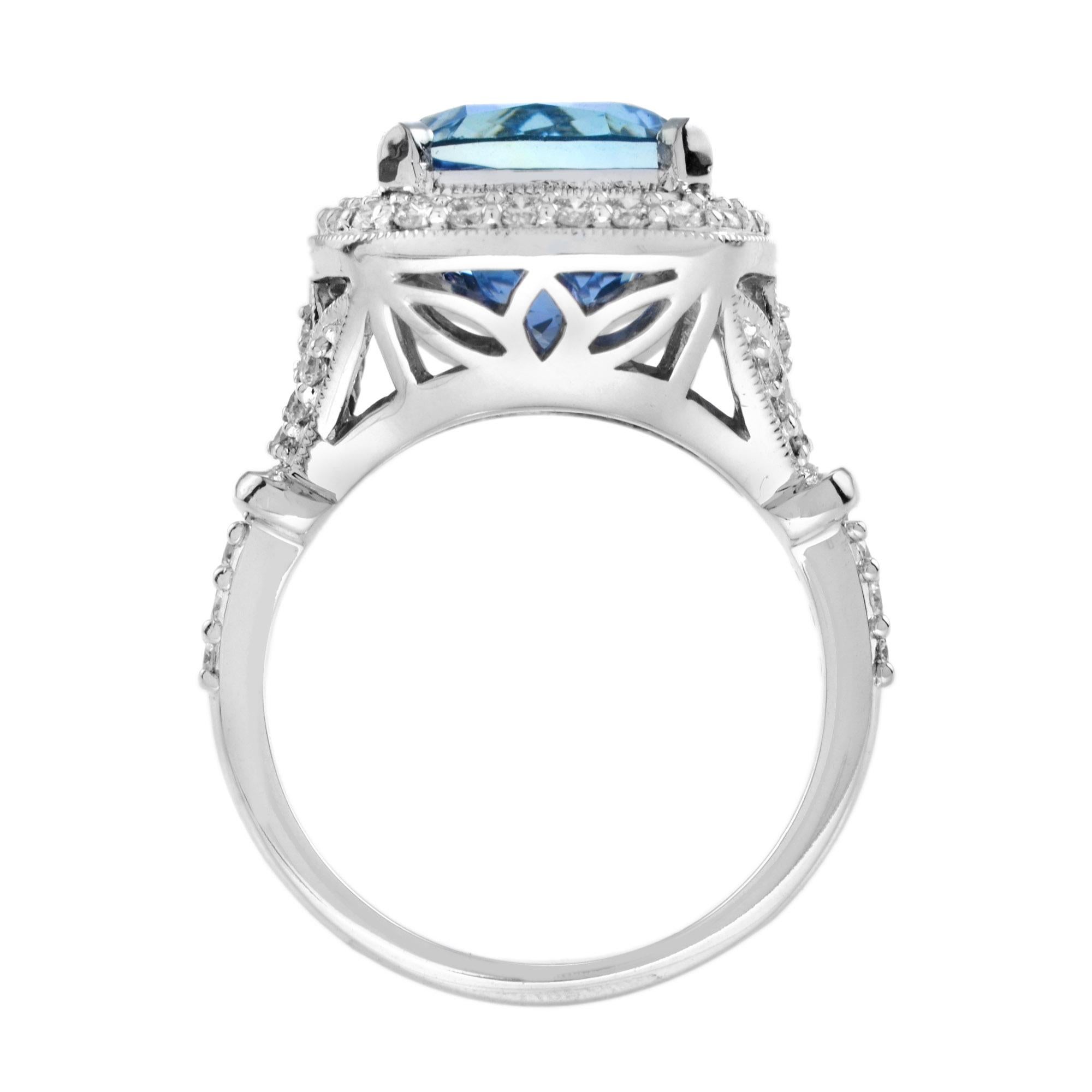 Cushion Shape Blue Violet Tanzanite & Diamant Halo Set 18K Weißgold Ring im Zustand „Neu“ im Angebot in Oakton, VA