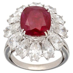 Cushion Shape Burma No Heat Ruby and Diamond Ring