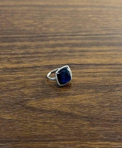 Cushion Shape Cabochon Blue Opal 14K White Gold Cocktail Diamond Halo Ring