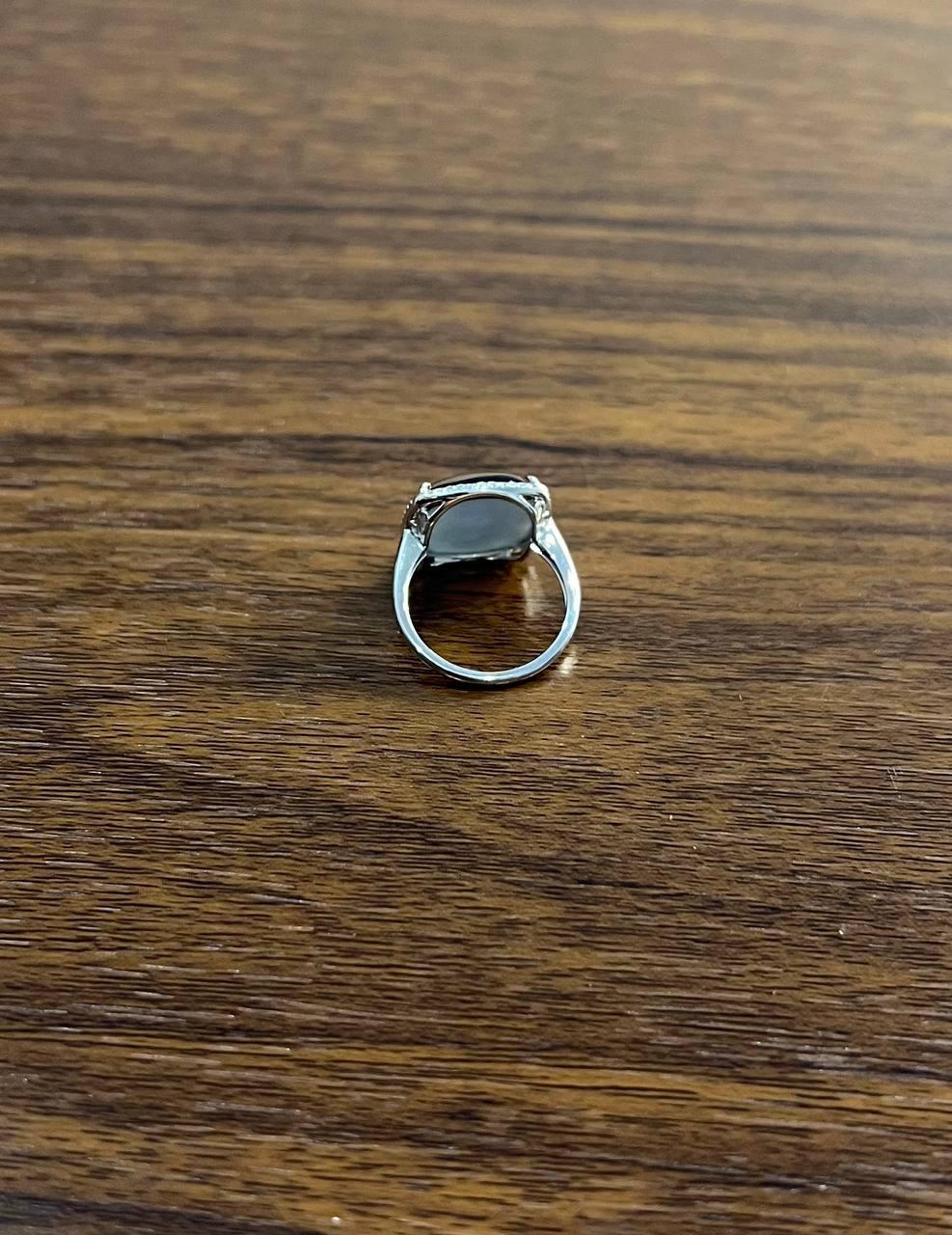 Cushion Shape Cabochon Blue Opal 14K White Gold Cocktail Diamond Halo Ring In New Condition For Sale In Oakton, VA