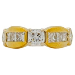 Cushion Shape Center Stone with Princess Cut Diamond Ring in 18K Yellow Gold