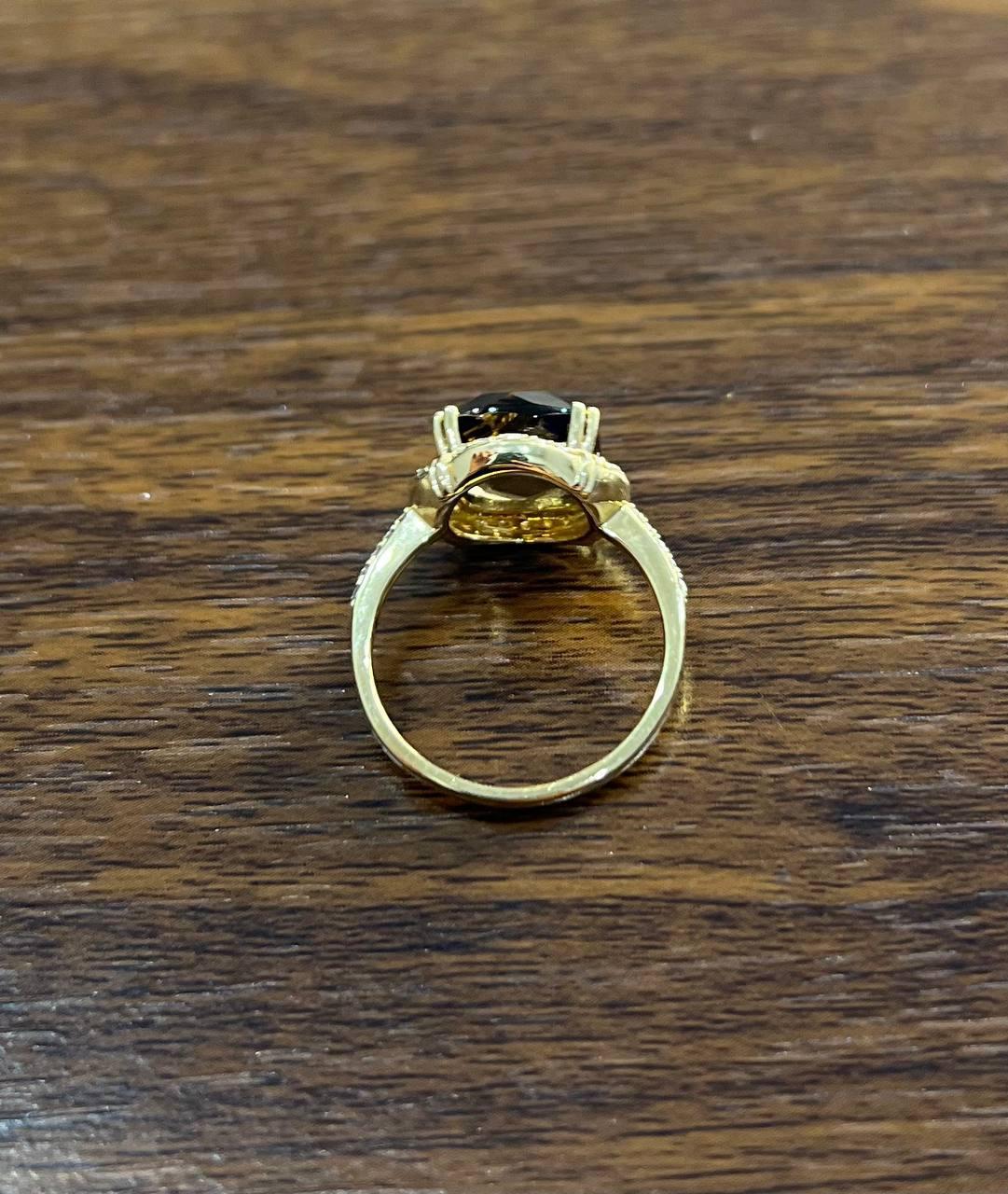 Cushion Shape Checkerboard Brown Smoky Quartz 14K Yellow Gold Diamond Halo Ring For Sale 3
