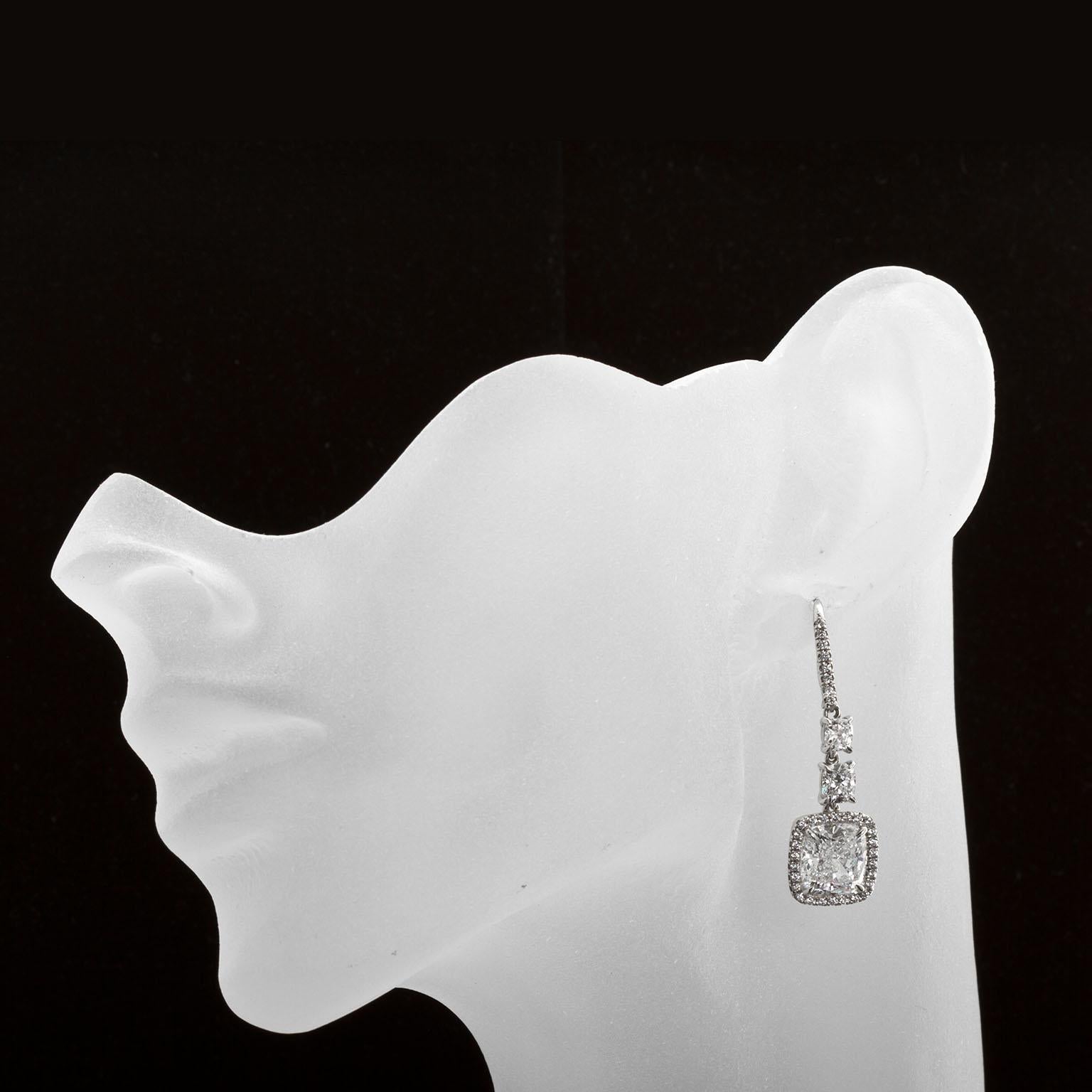 Contemporary Cushion Shape Diamond Dangle Earrings 10.00 Carat GIA