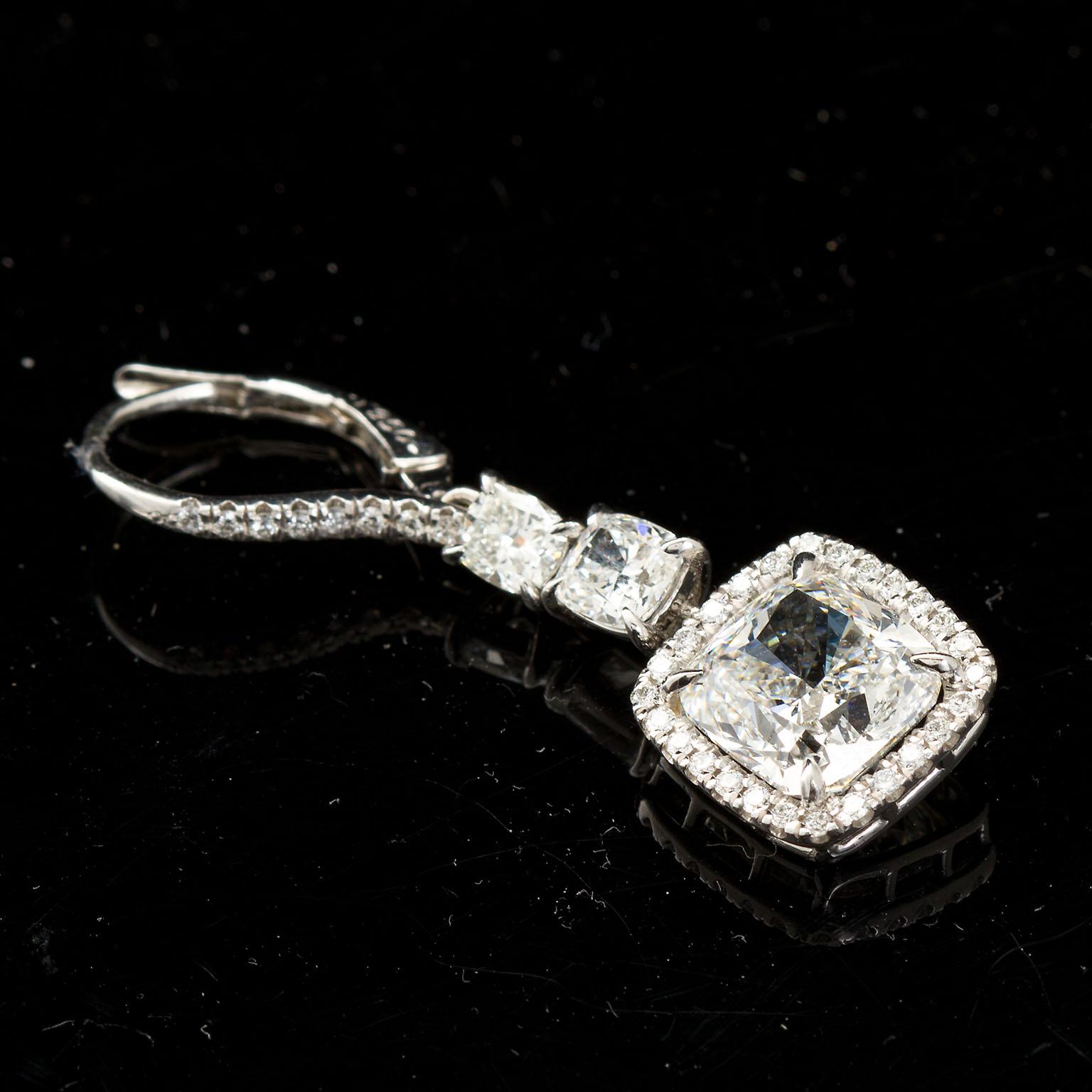 Cushion Shape Diamond Dangle Earrings 10.00 Carat GIA In New Condition In Lakewood, NJ