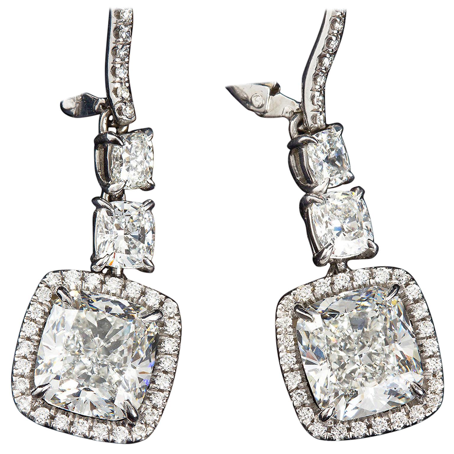 Cushion Shape Diamond Dangle Earrings 10.00 Carat GIA