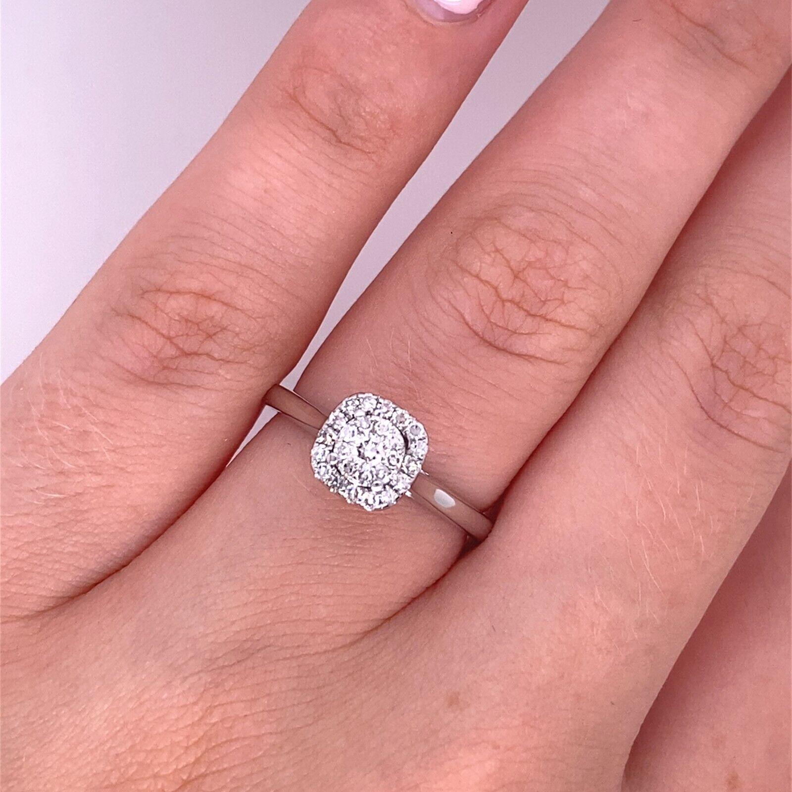 Cushion Shape Diamond Halo Cluster Ring 0.25ct of Diamonds in 18ct White Gold In Excellent Condition For Sale In London, GB