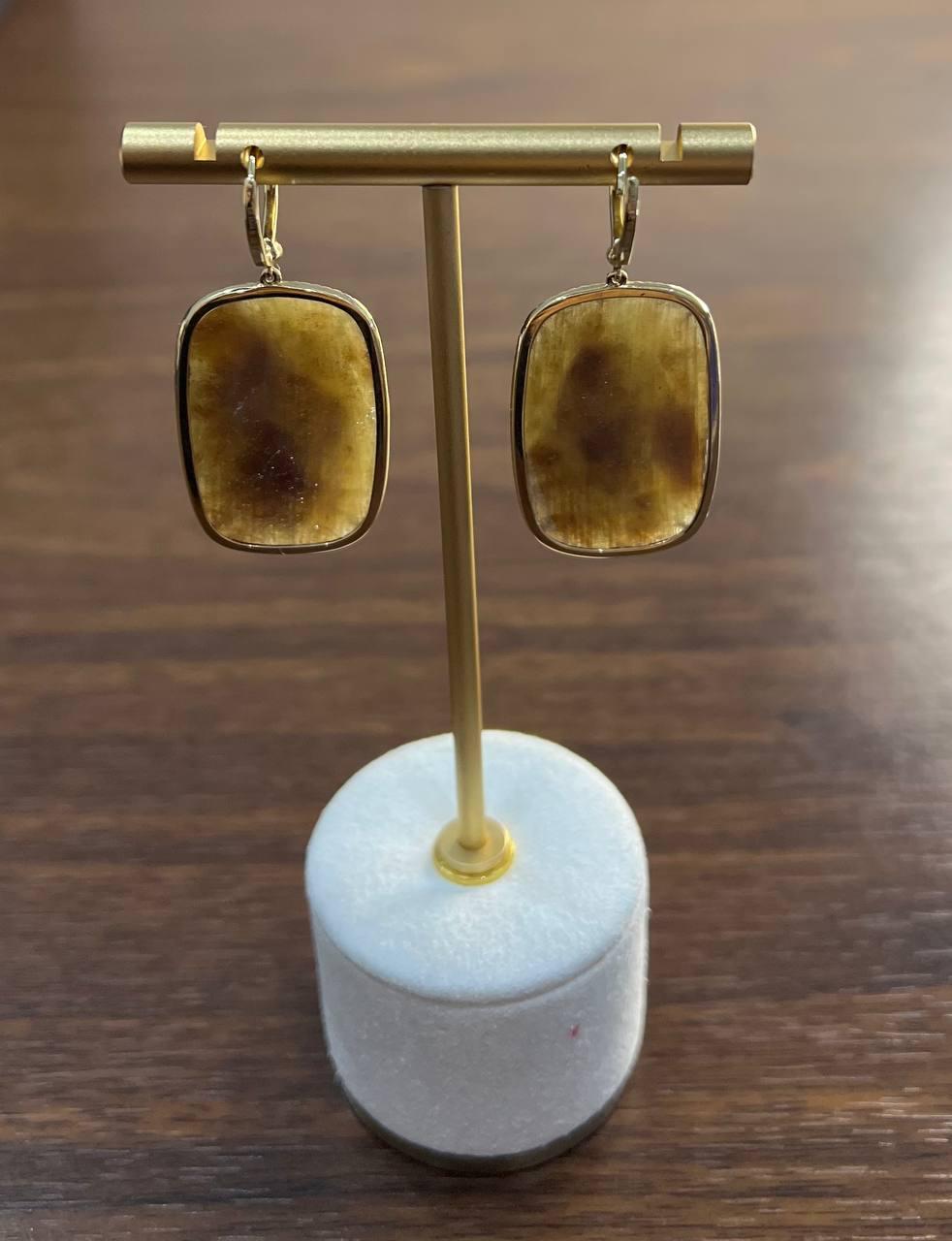 Cushion Shape Faceted Slice Brown Sapphire Diamond Halo 14K Gold Dangle Earrings For Sale 3