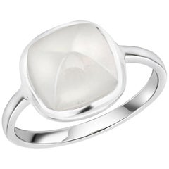 Cushion Shape Moonstone Solitaire White Gold Rhodium-Plated Sterling Silver Ring
