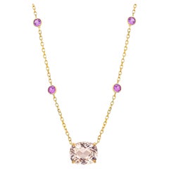 Cushion Shape Morganite Pink Sapphire Yellow and White Gold Pendant Necklace