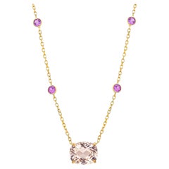 Cushion Shape Morganite Pink Sapphire Gelb- und Weißgold Anhänger Halskette