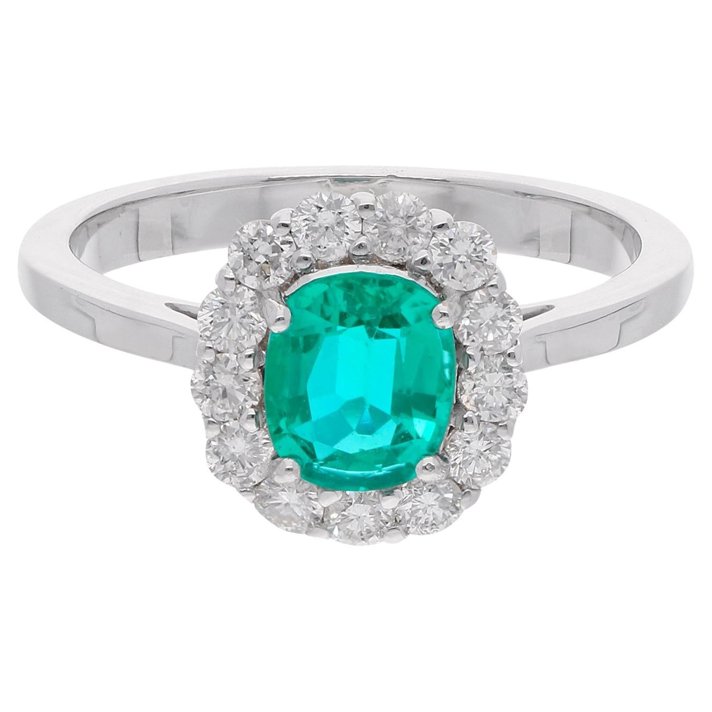 Anello con gemma di smeraldo naturale a forma di cuscino Diamante Gioielli in oro bianco 18 carati