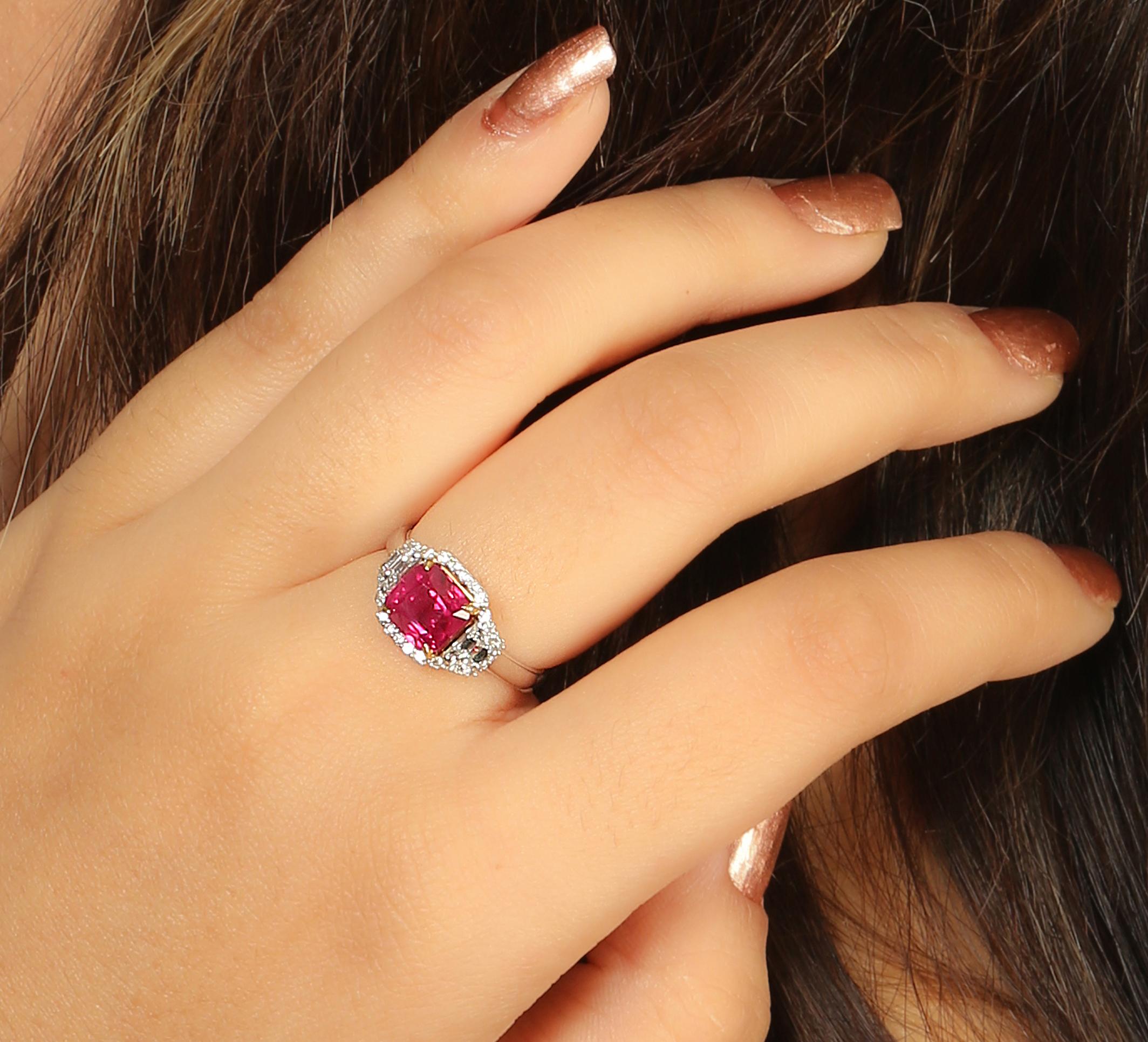 Cushion Shape Ruby and Diamond Cocktail Ring in 18K White Gold 1