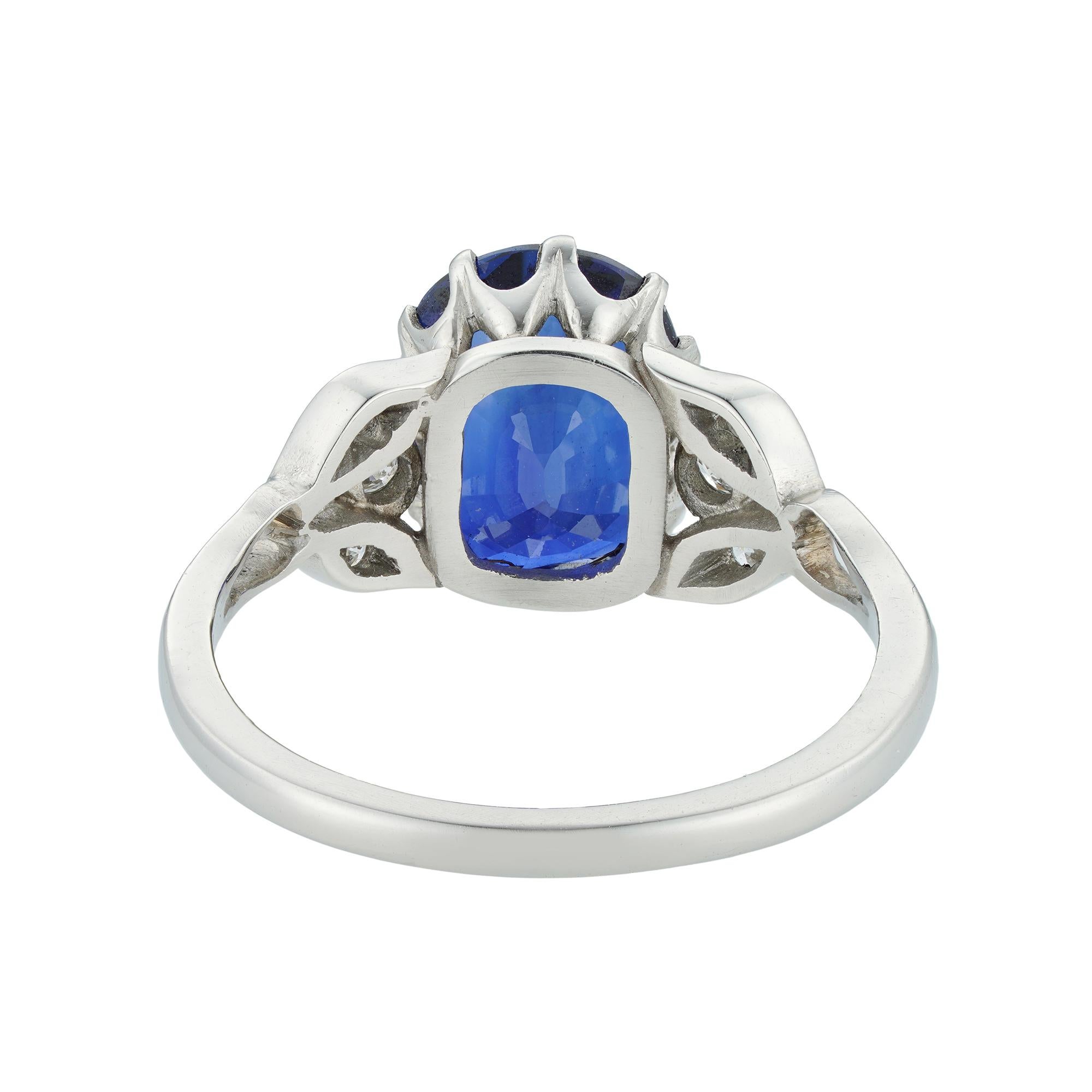 Modern Cushion-Shape Sapphire and Diamond Ring