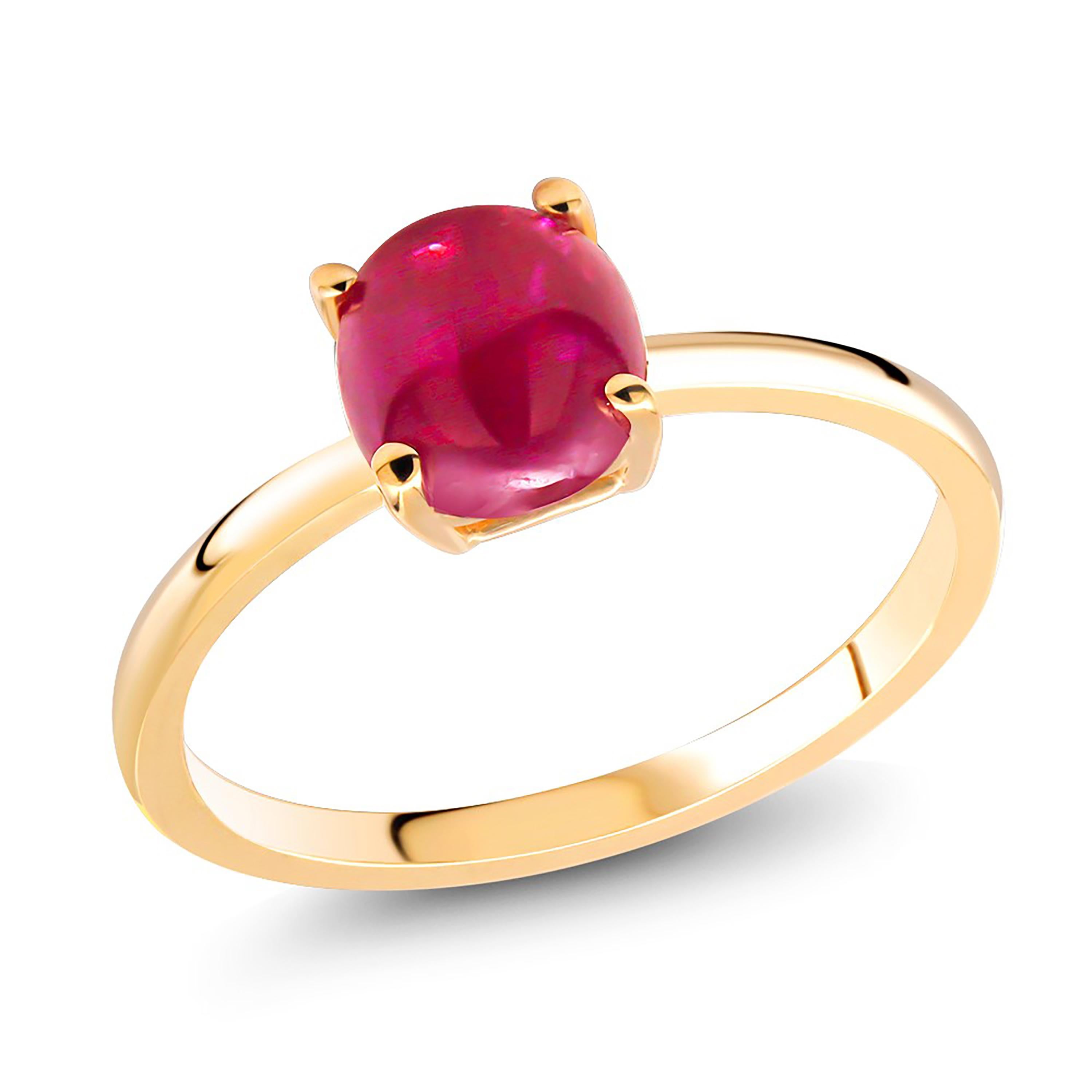 Contemporary Cushion Shape Sugar Loaf Burma Cabochon Ruby Yellow Gold Cocktail Ring