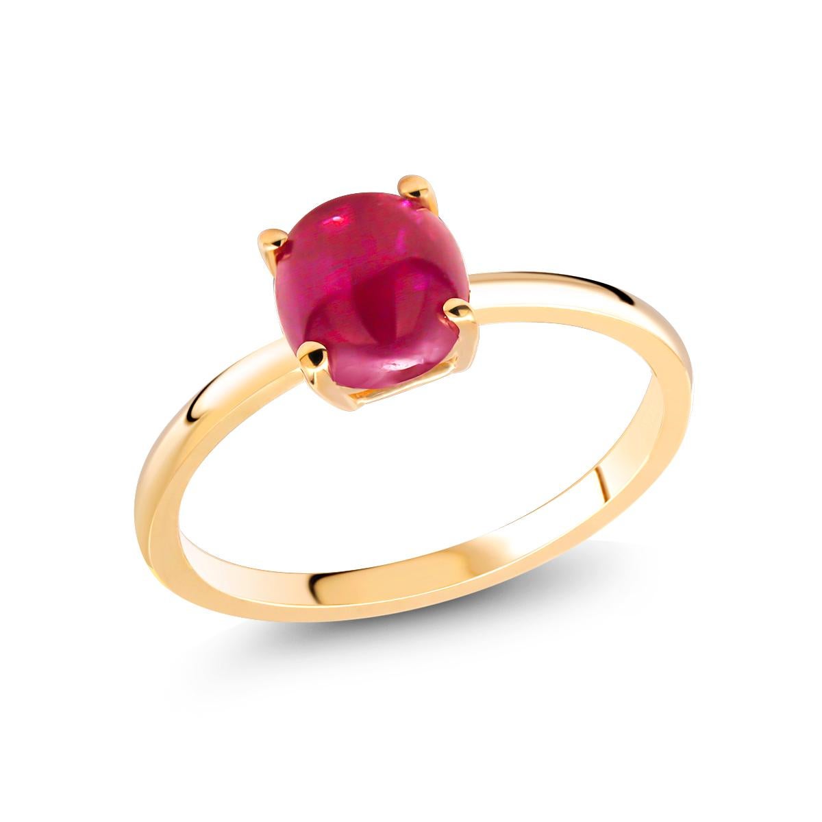 Cushion Shape Sugar Loaf Burma Cabochon Ruby Yellow Gold Cocktail Ring 2