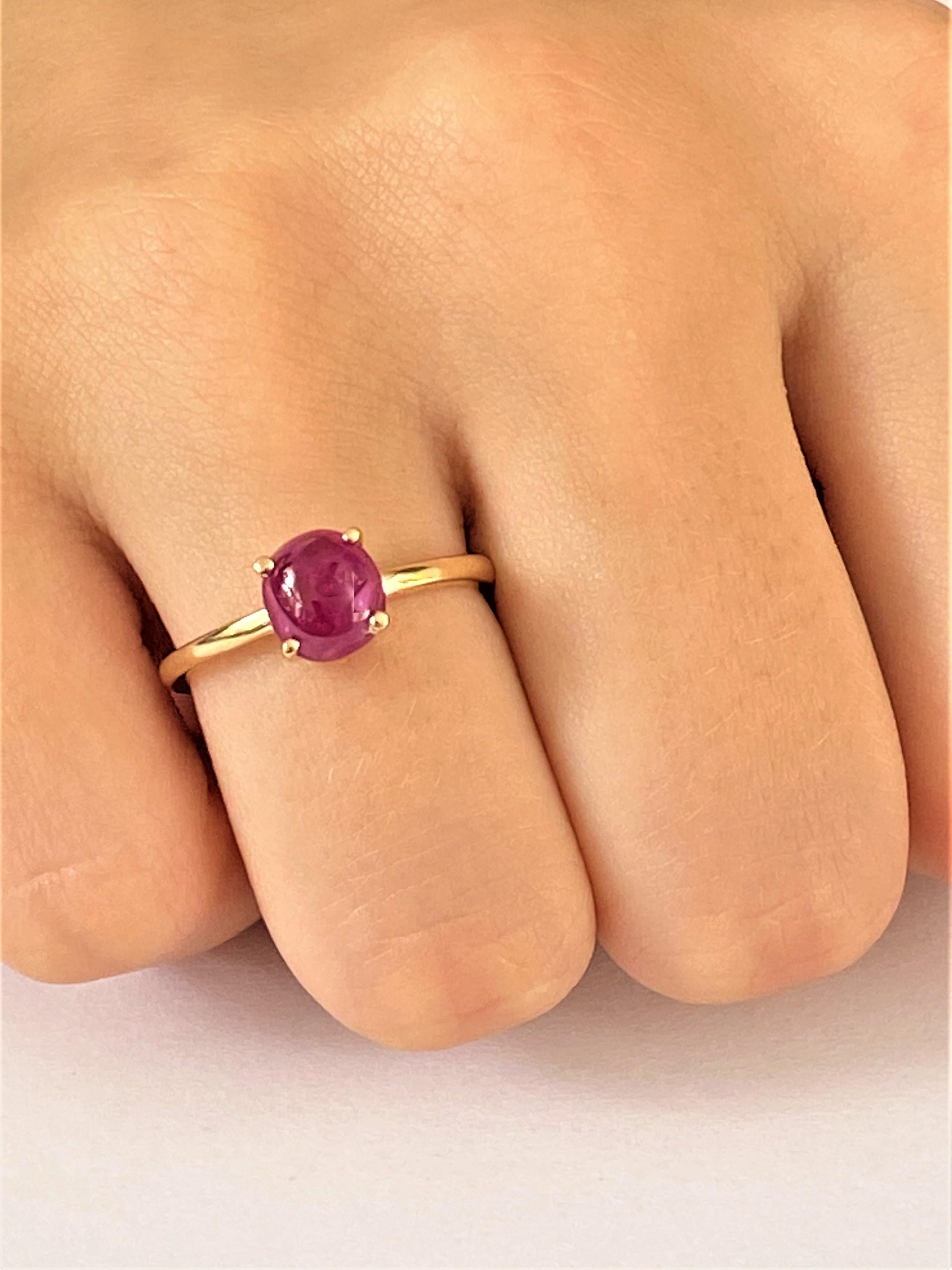 Cushion Shape Sugar Loaf Burma Cabochon Ruby Yellow Gold Cocktail Ring In New Condition In New York, NY