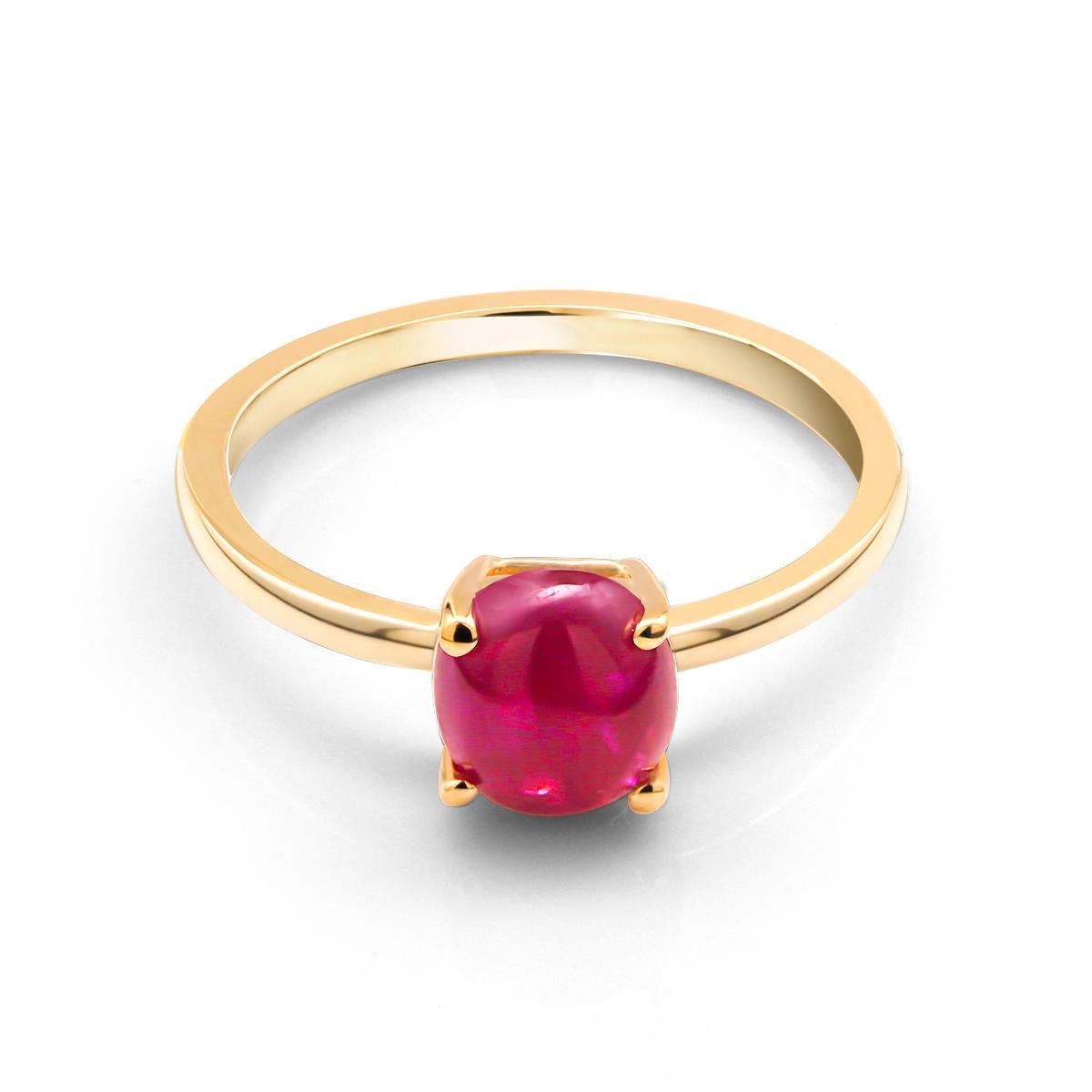Women's or Men's Cushion Shape Sugar Loaf Burma Cabochon Ruby Yellow Gold Cocktail Ring