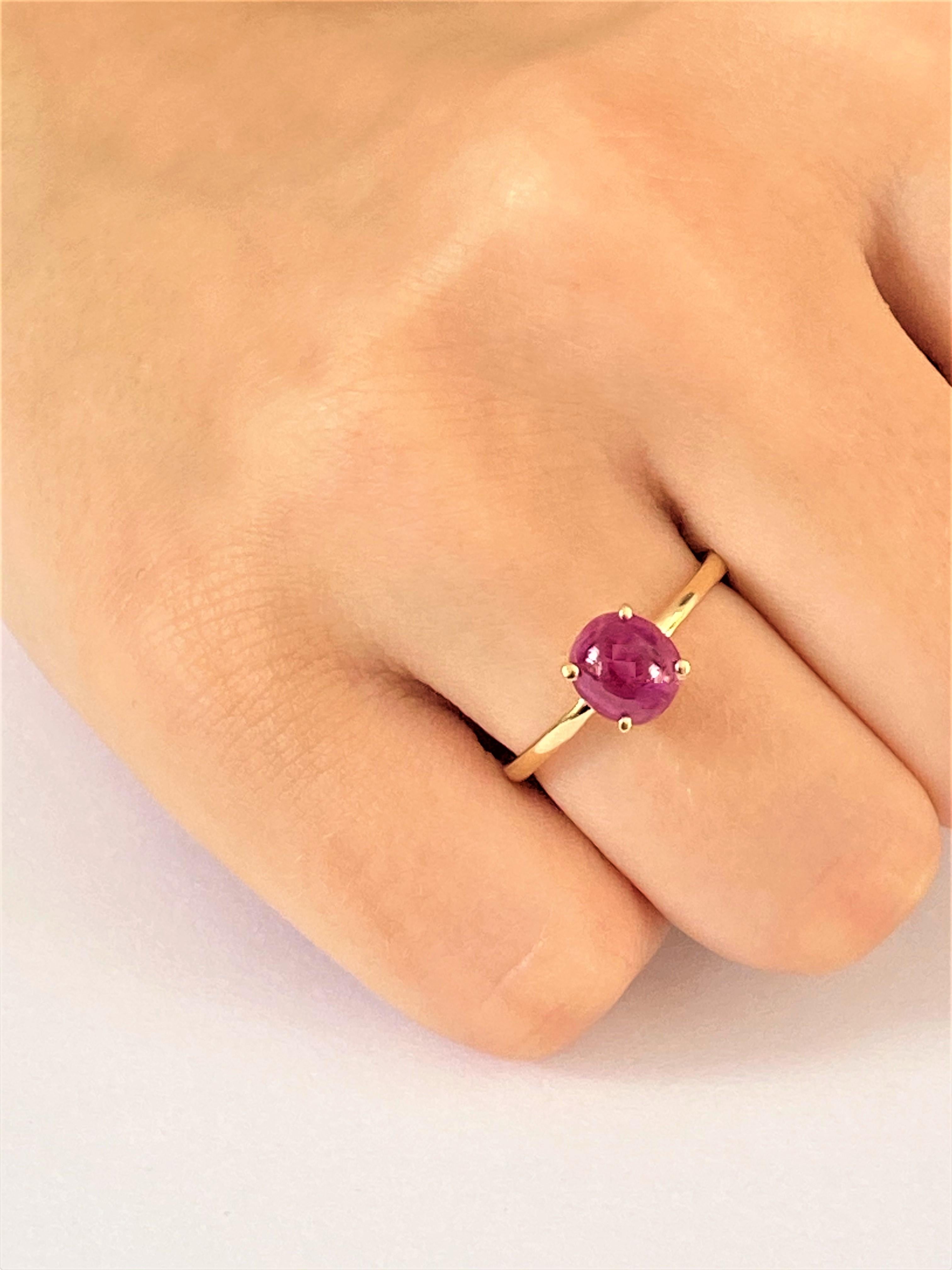 Cushion Shape Sugar Loaf Burma Cabochon Ruby Yellow Gold Cocktail Ring 1