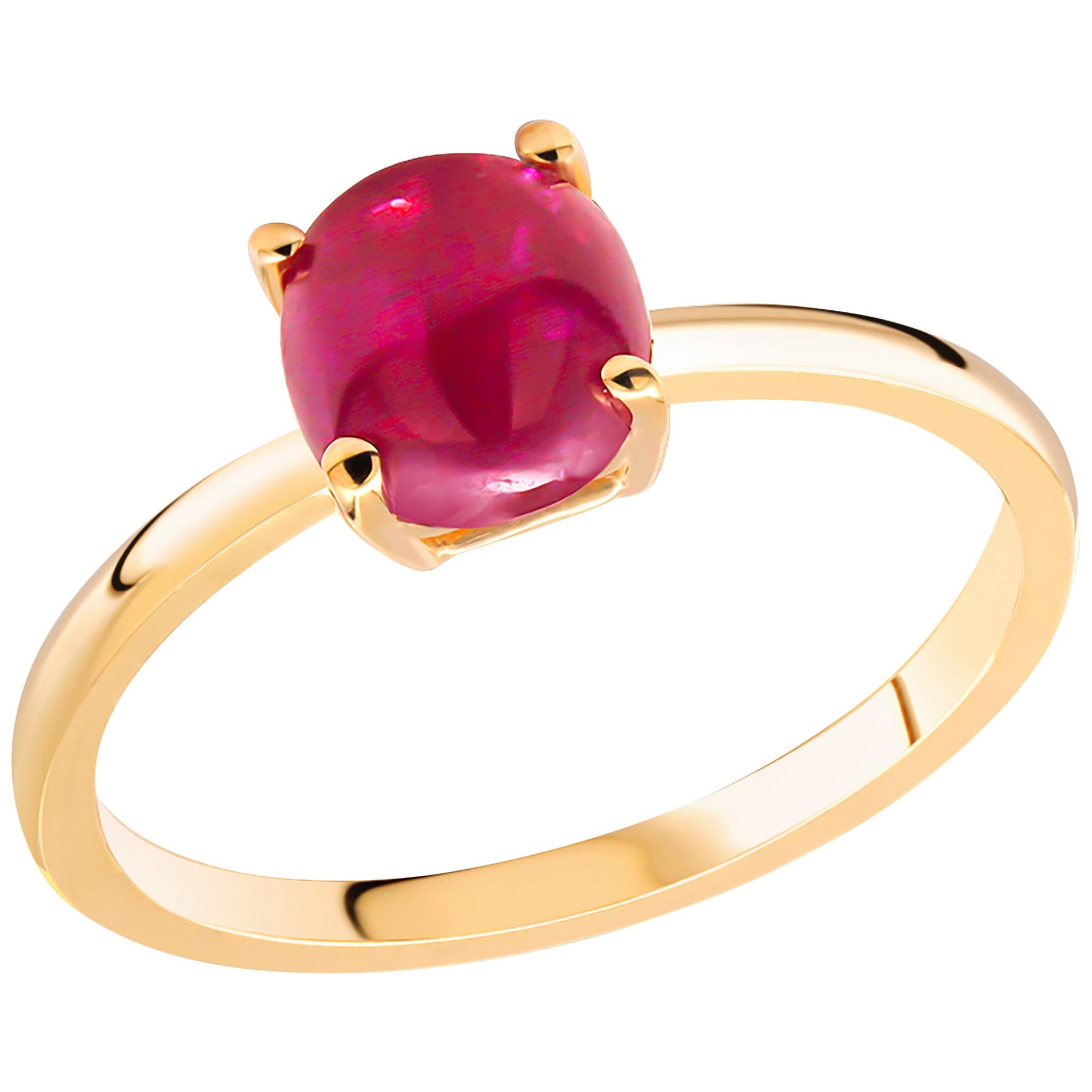 Cushion Shape Sugar Loaf Burma Cabochon Ruby Yellow Gold Cocktail Ring