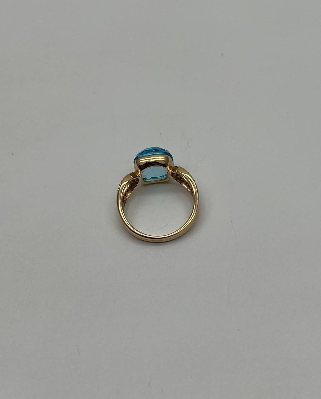 Cushion Shape Swiss Blue Topaz Split Shank 14K Yellow Gold Diamonds Fashion Ring In New Condition For Sale In Oakton, VA