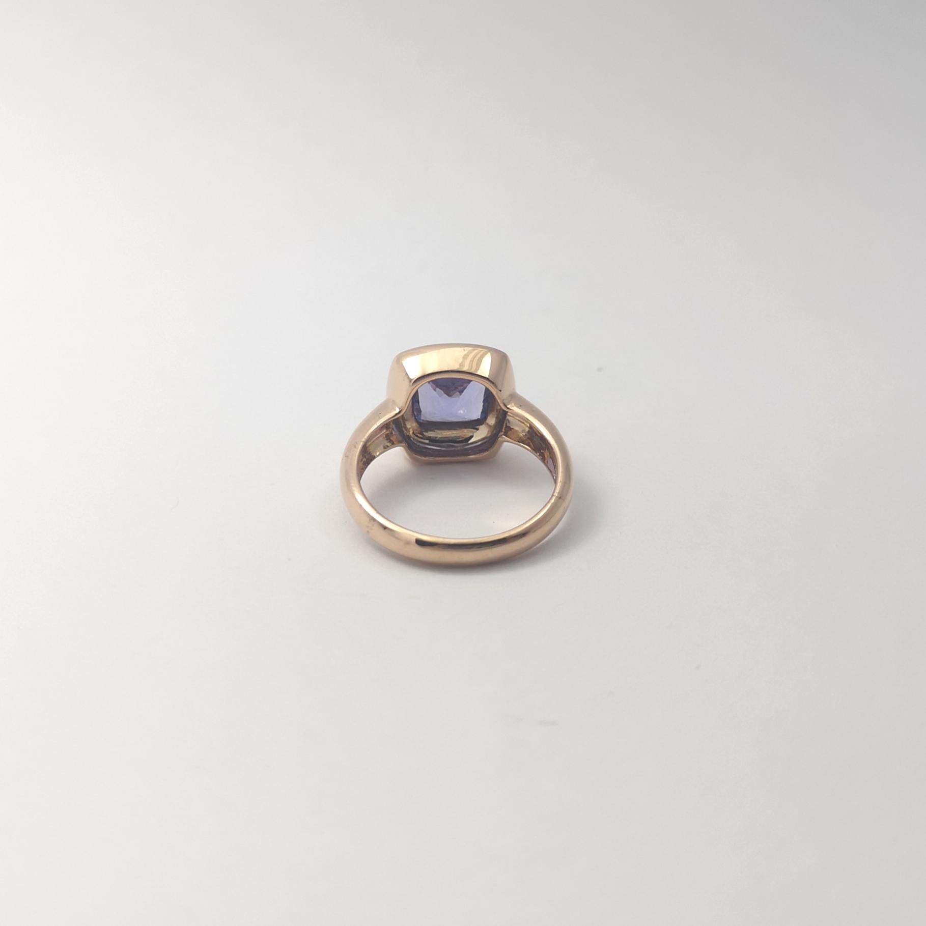 Cushion Shape Tanzanite Ring set in 18K Rose Gold Settings For Sale 3
