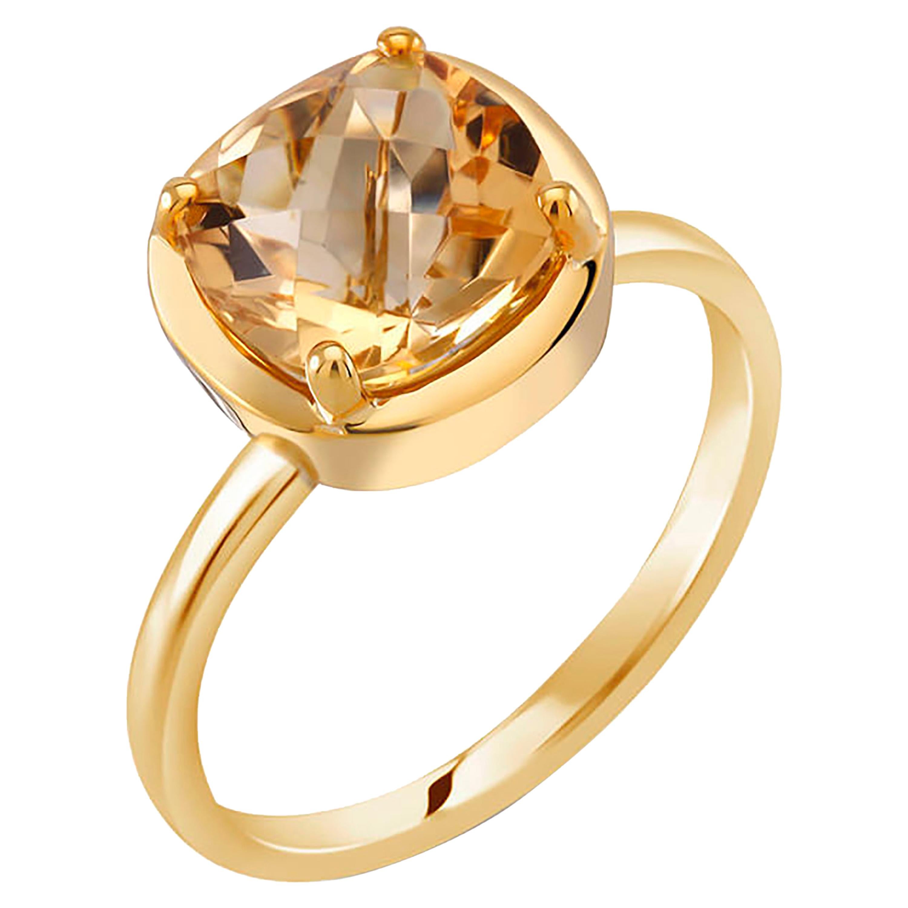 Cushion Shape Yellow Citrine Solitaire Sterling Silver Ring Yellow Gold-Plated