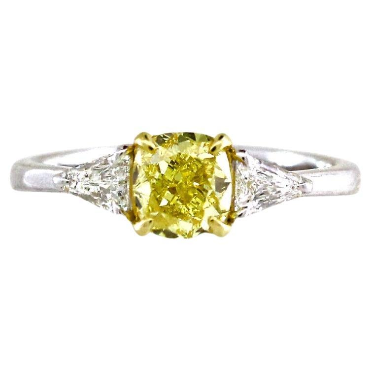 Cushion Shape Yellow Diamond Ring For Sale