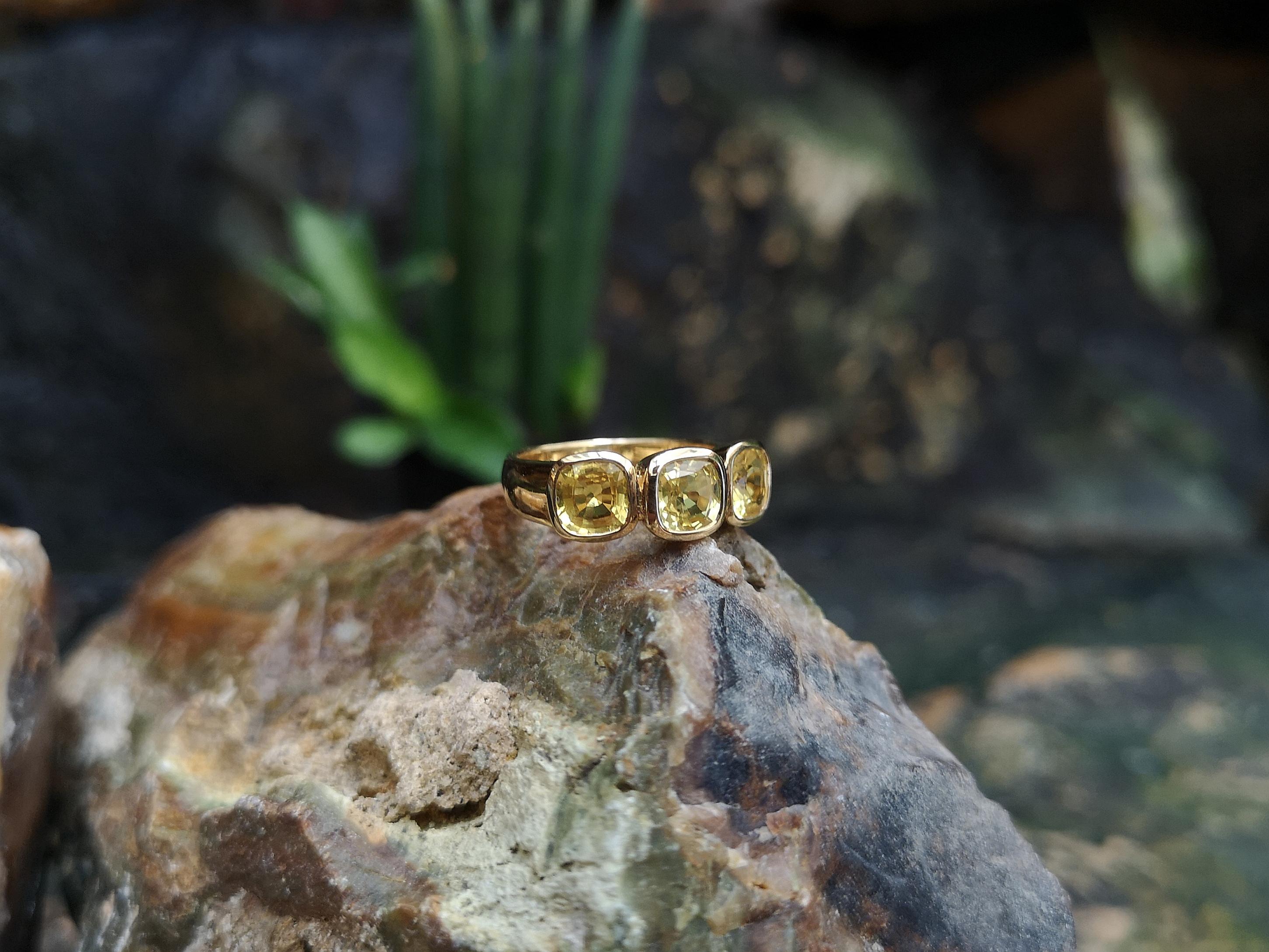 Cushion Shape Yellow Sapphire Ring Set in 18 Karat Gold Settings 4