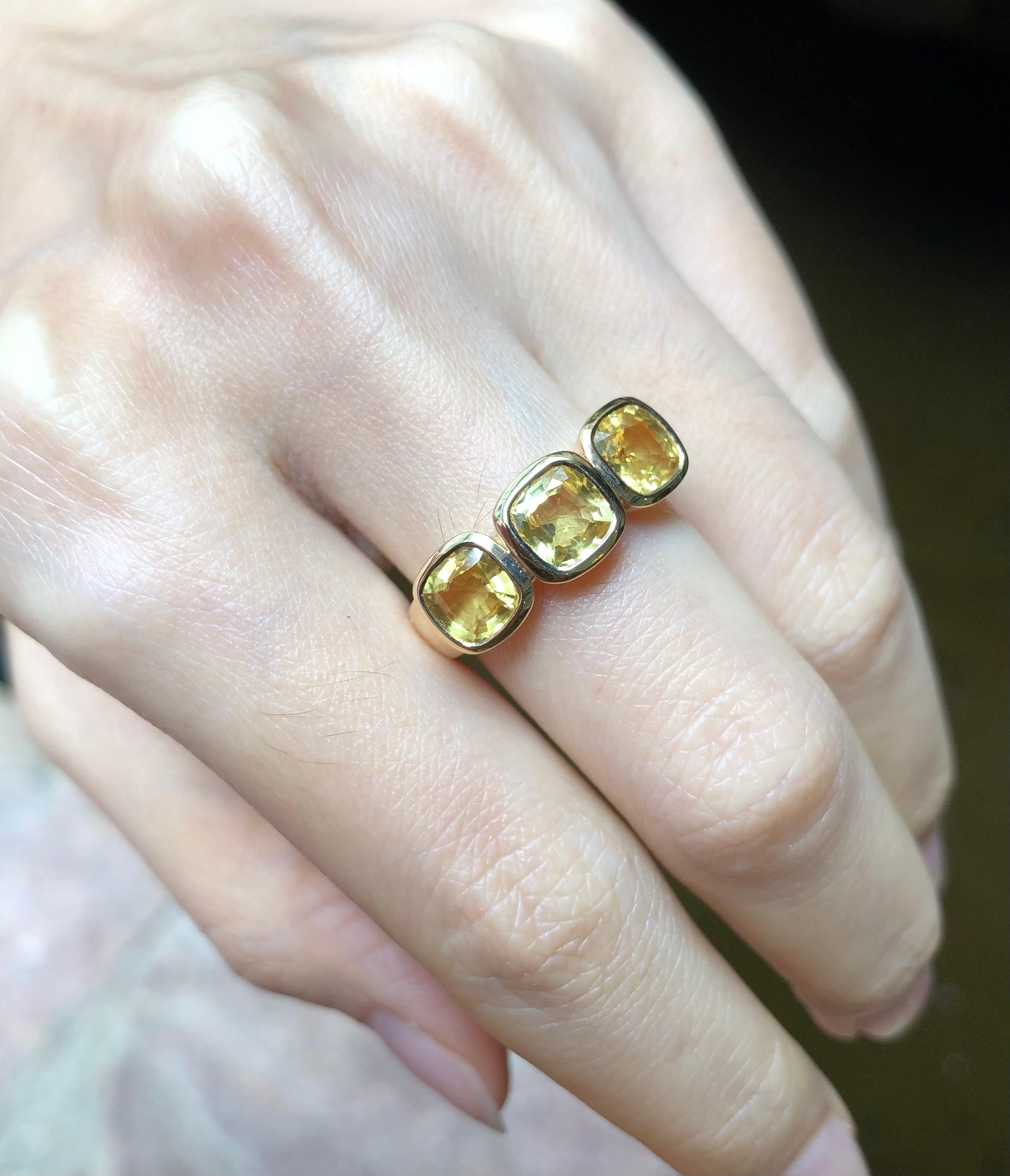 Contemporary Cushion Shape Yellow Sapphire Ring Set in 18 Karat Gold Settings