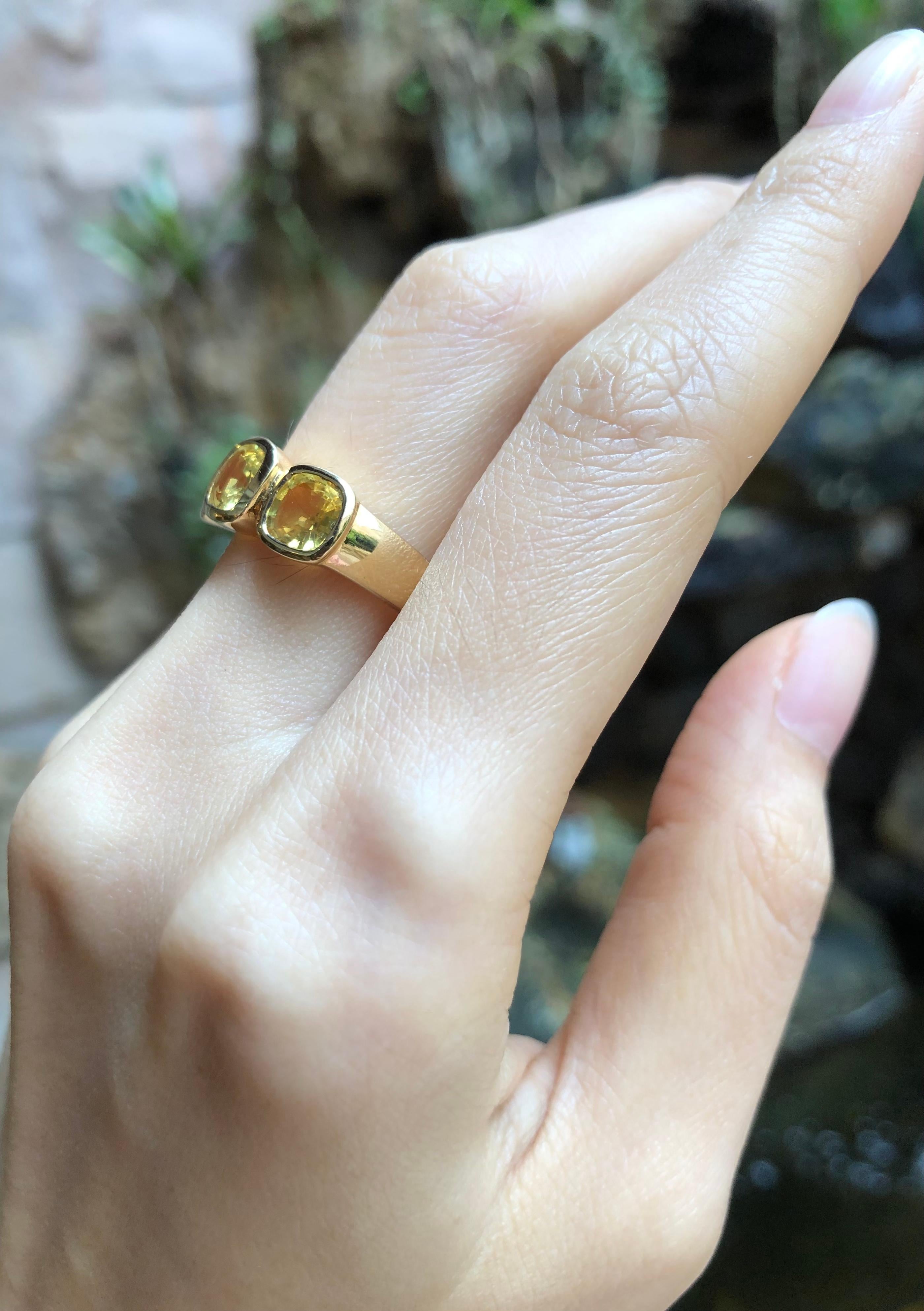 Women's Cushion Shape Yellow Sapphire Ring Set in 18 Karat Gold Settings