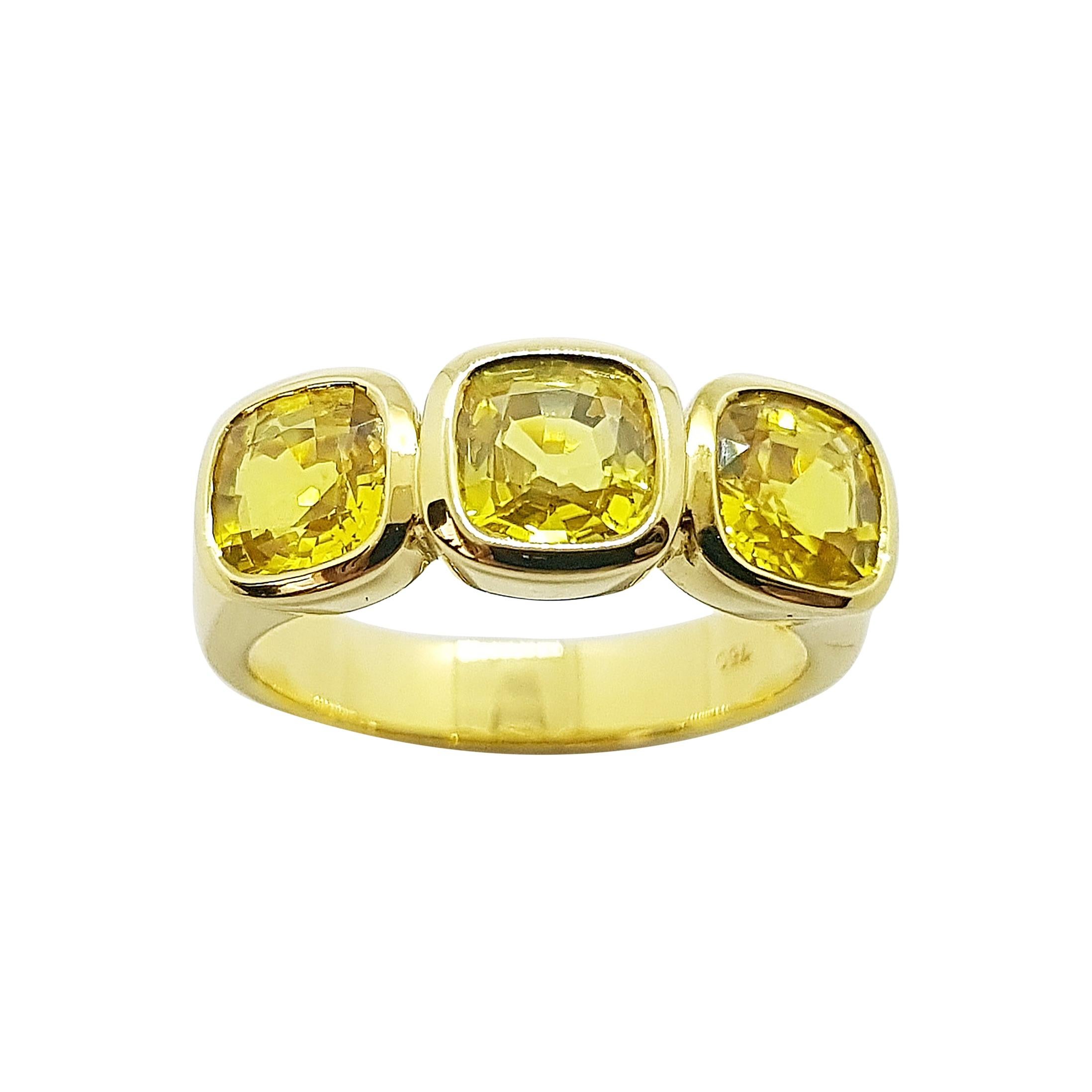 Cushion Shape Yellow Sapphire Ring Set in 18 Karat Gold Settings