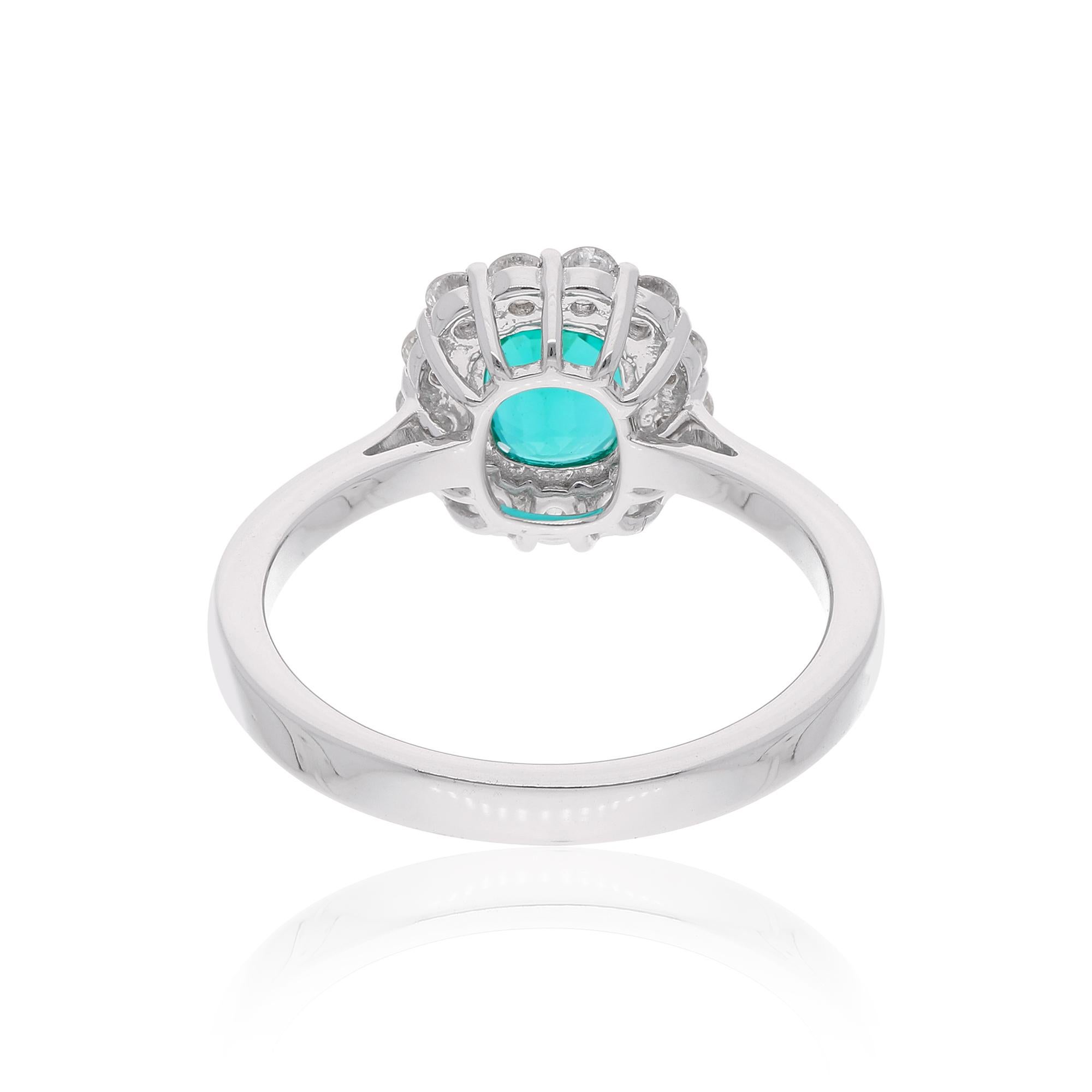 Women's Cushion Shape Natural Emerald Gemstone Ring Diamond 18 Karat White Gold Jewelry For Sale