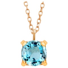 Cushion Shaped Aquamarine 1.65 Carat Yellow Gold Necklace Pendant