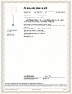 Cushion Shaped Aquamarine Diamond 1.65 Carat Lariat White Gold 17.3 Inch Pendant