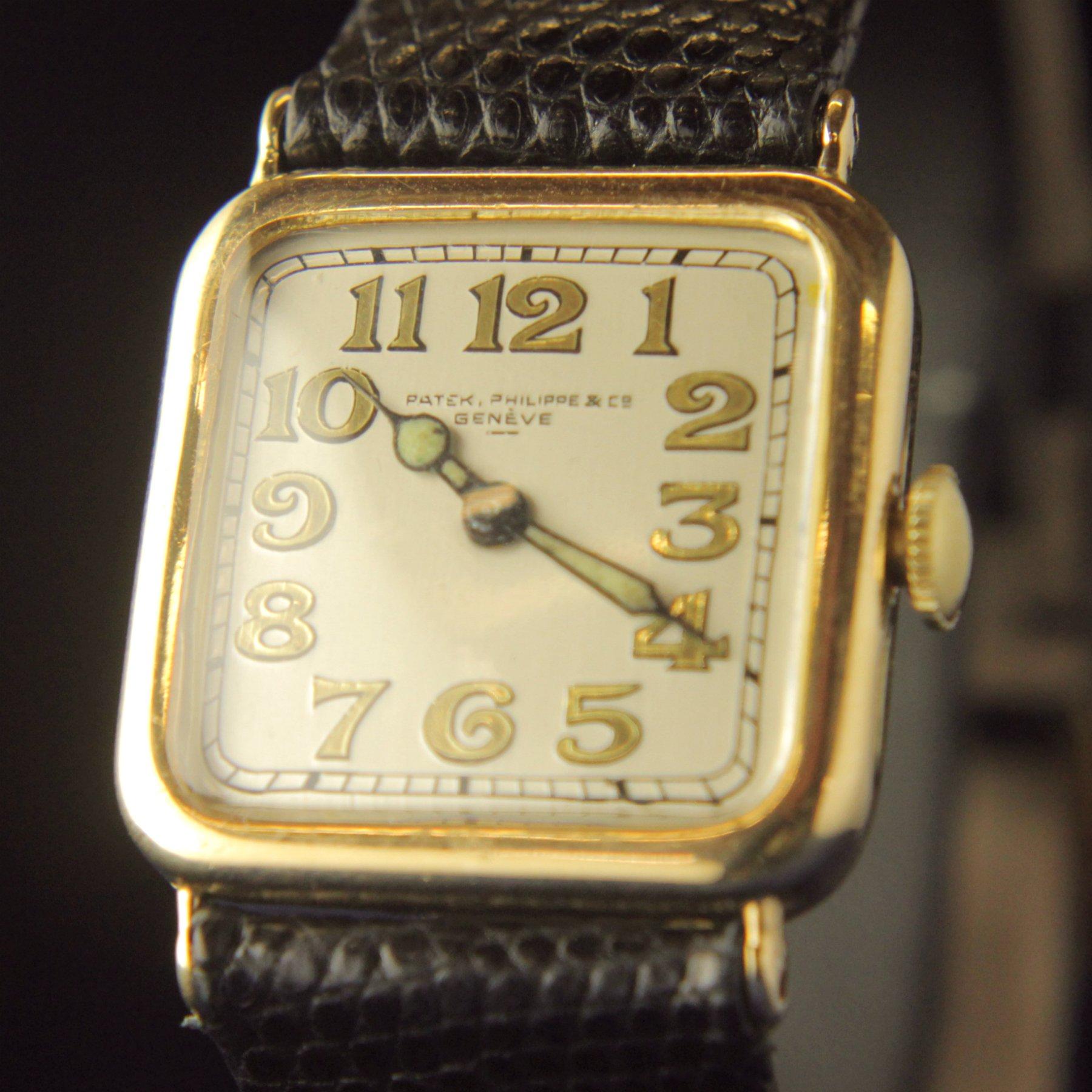 Cushion Shaped, Art Deco, 18 Karat Gold Patek Philippe Wristwatch 2