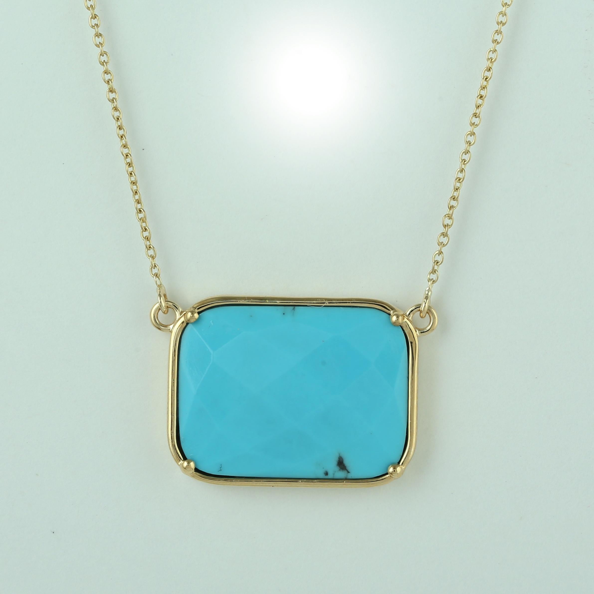 Art Nouveau Cushion Shaped Blue Turquoise Pendant Necklace Made In 18K Yellow Gold For Sale