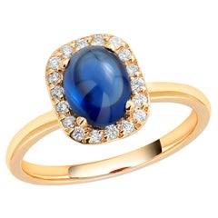 Cushion Shaped Cabochon Sapphire Diamond Eighteen Karat Gold Cocktail Ring Cushion Shaped Cabochon Sapphire Diamond Eighteen Karat Gold Cocktail Ring